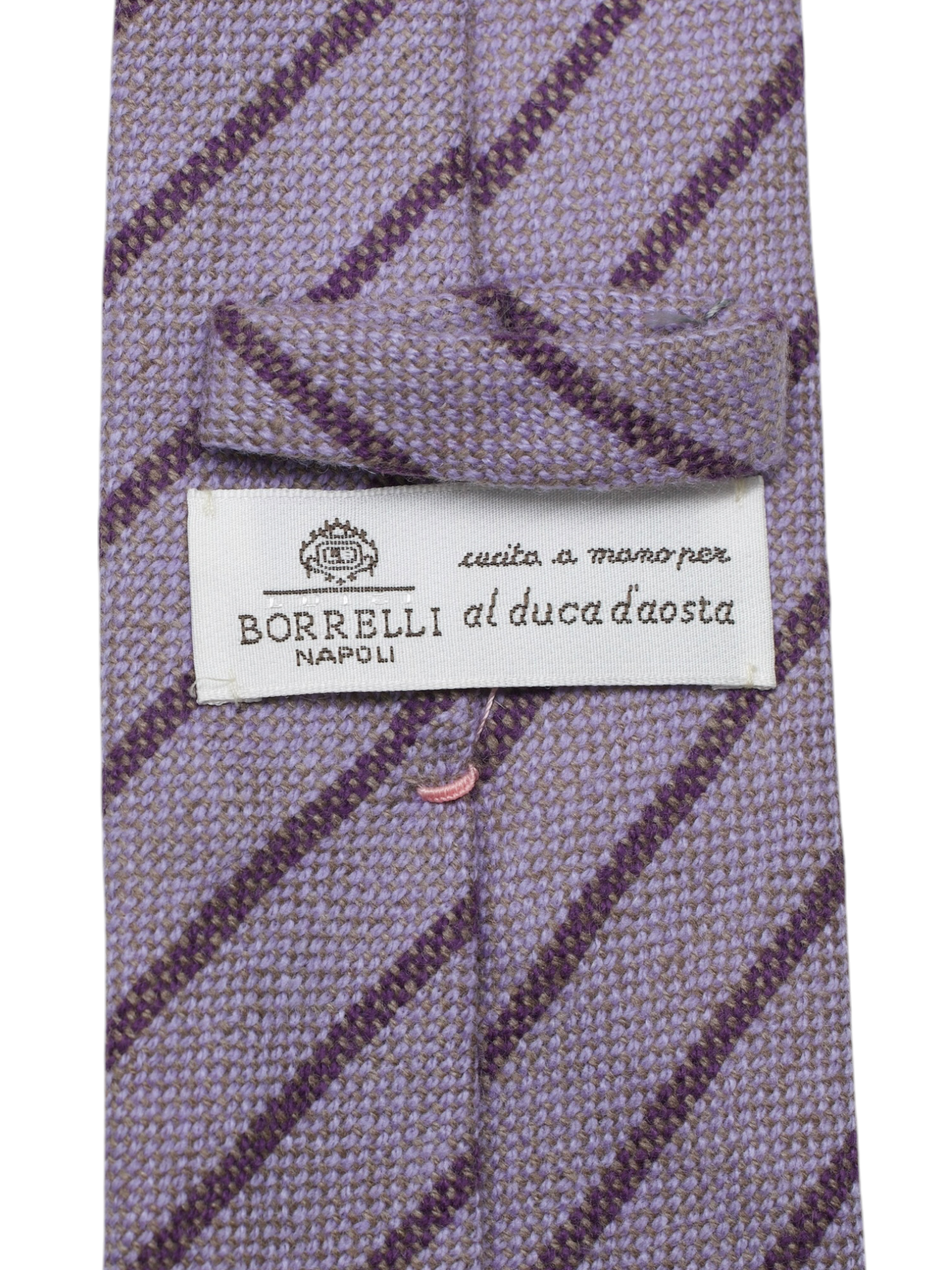 Luigi Borrelli Lavender Purple Wool & Cashmere Striped Tie