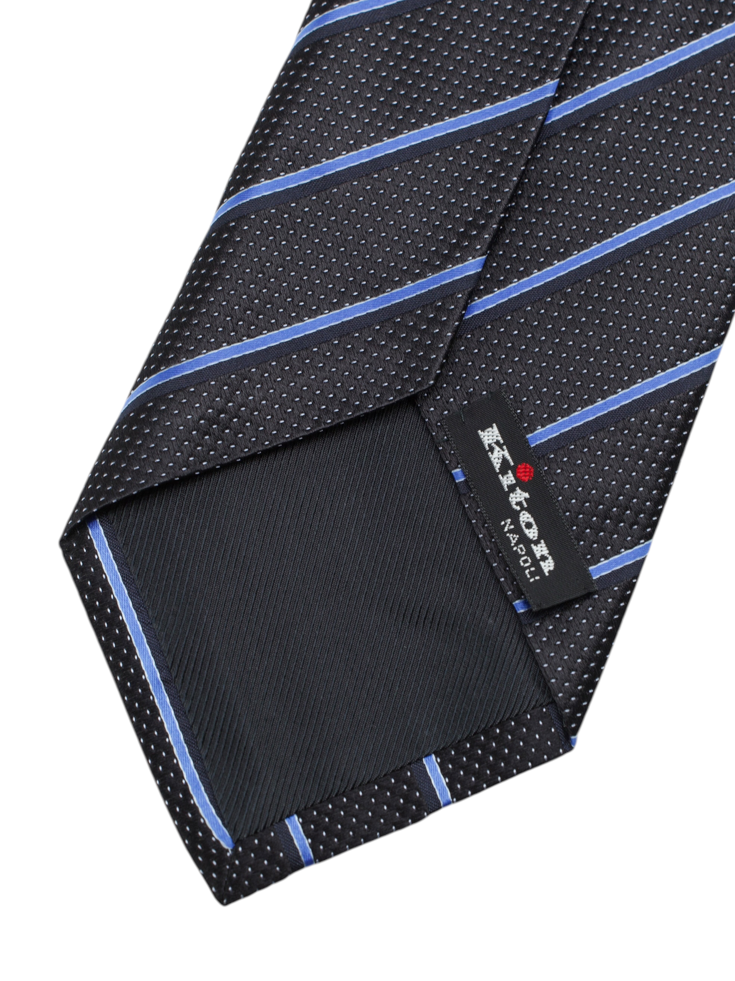 Kiton 5-Fold Dark Grey & Light Blue Silk Multi-Striped Tie