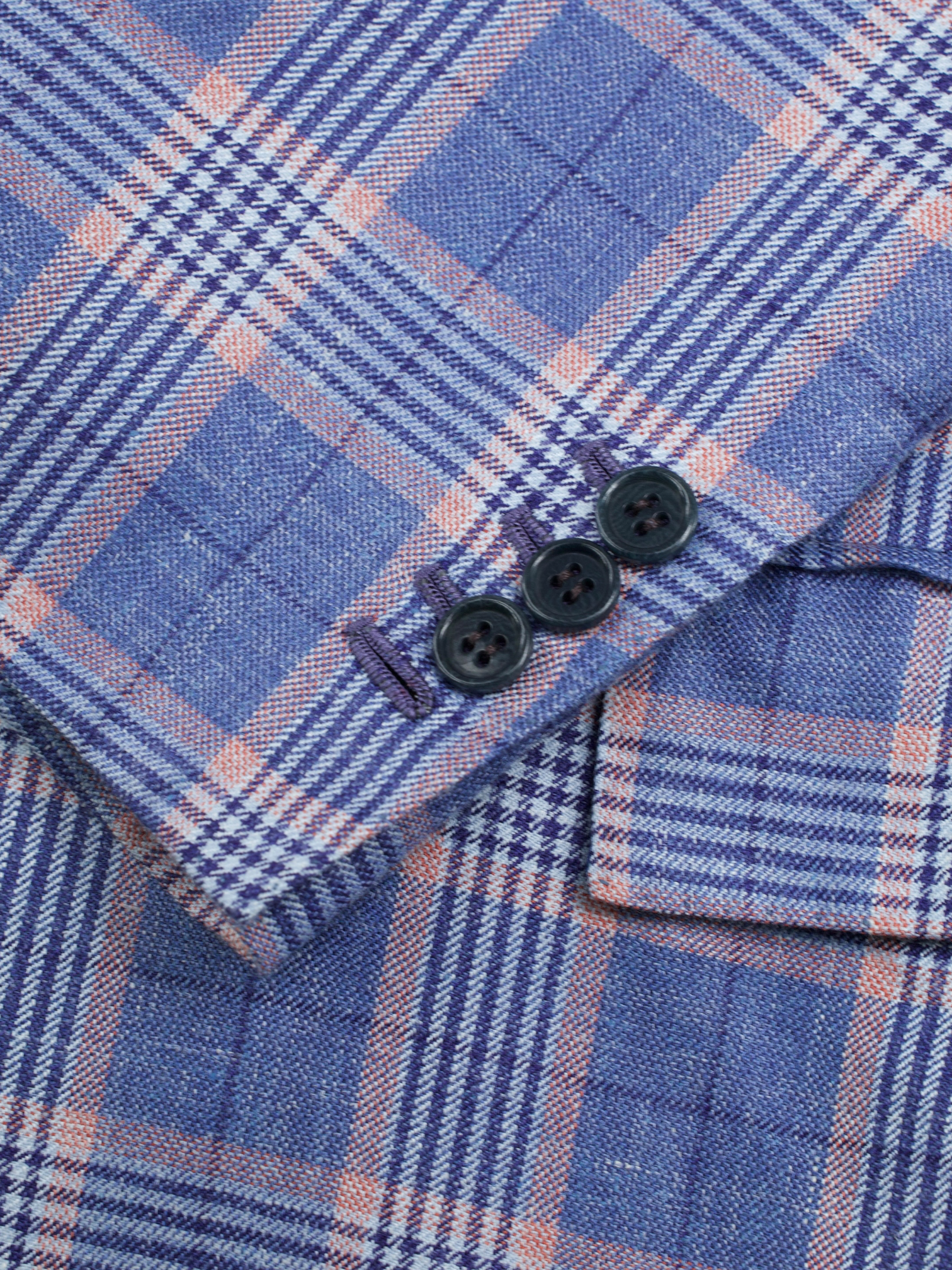Kiton Light Blue & Pink Cashmere, Linen & Silk Checkered Jacket