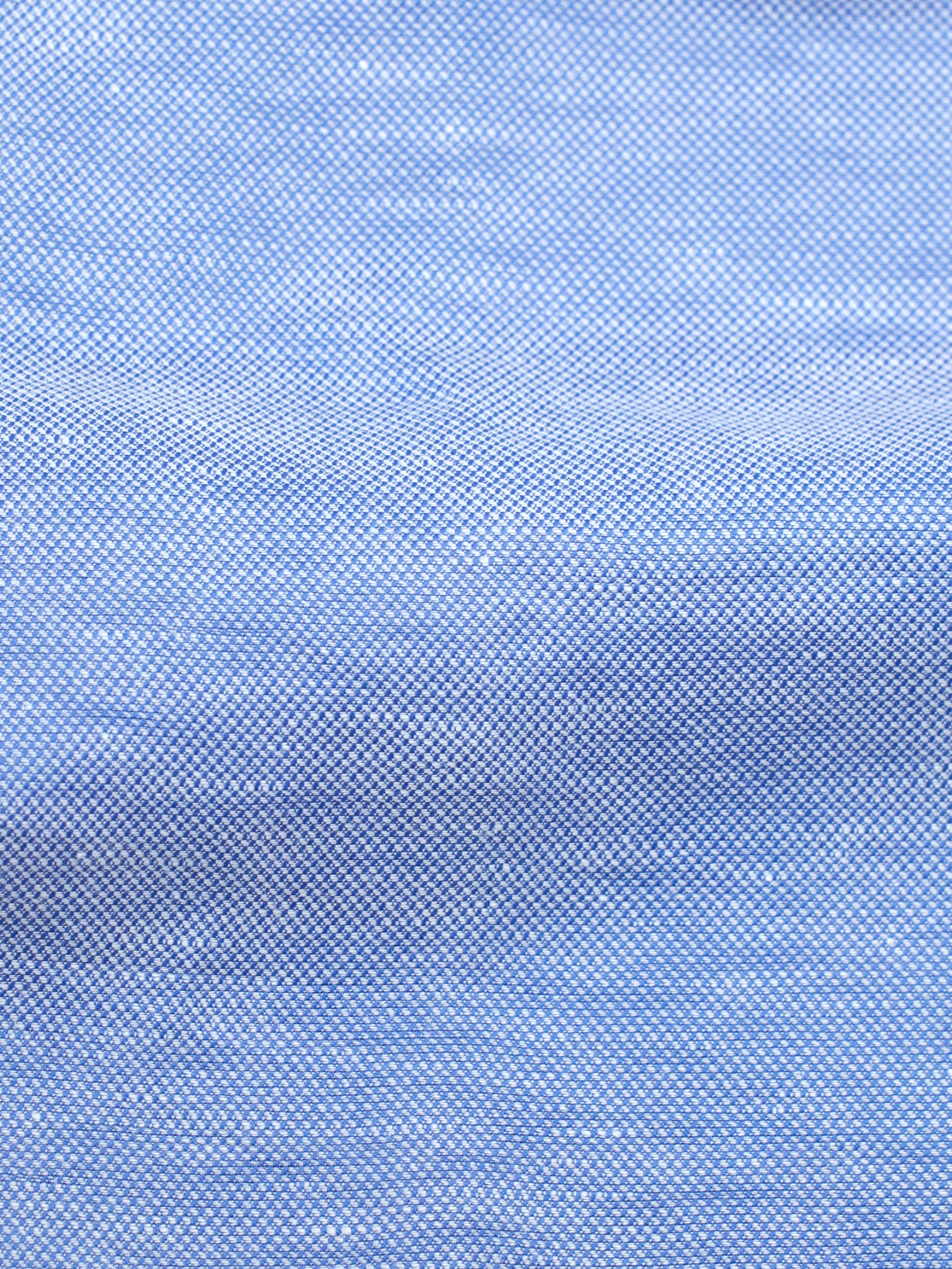 Finamore Blue Linen & Cotton Melange Pinpoint Summer Shirt