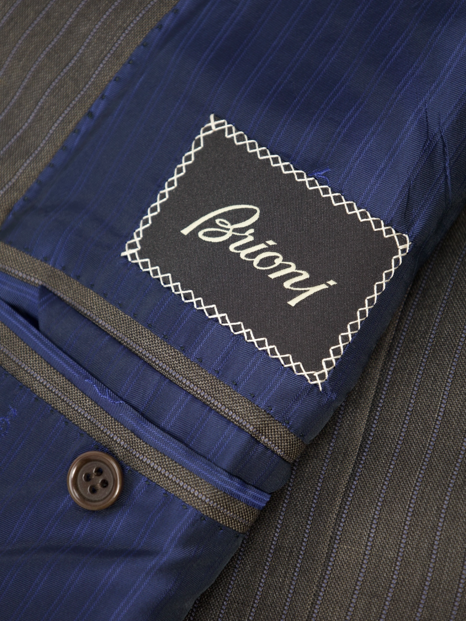 Brioni Dark Taupe Pinstripe Silk & Wool Secolo Suit