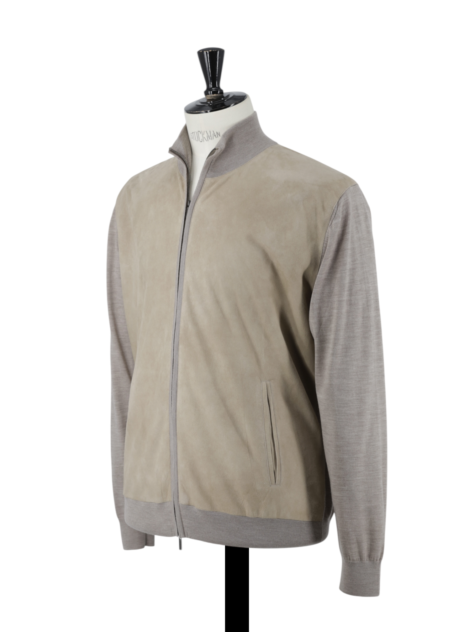 Maurizio Baldassari Light Brown Jersey-Wool & Suede Full-Zip Cardigan