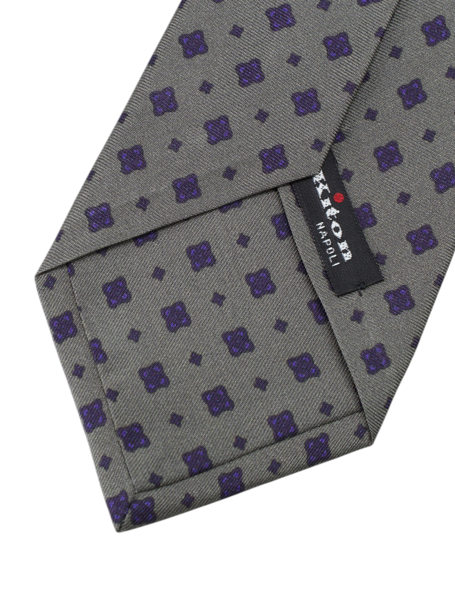 Kiton 5-Fold Warm Taupe & Purple Silk Geometric Tie