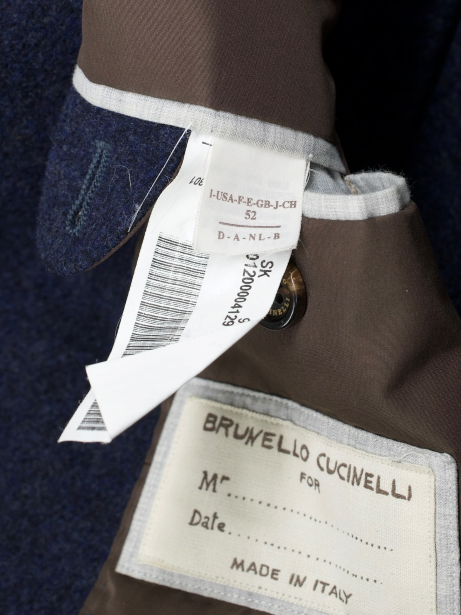 Brunello Cucinelli Dark Blue Wool & Cashmere Double Breasted Peacoat