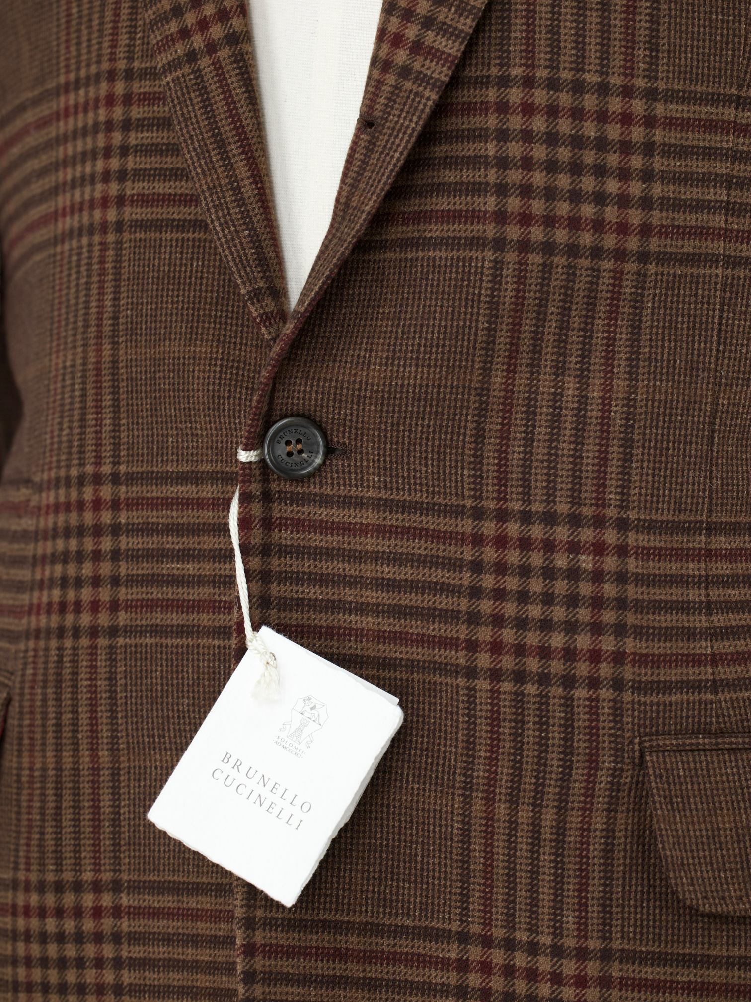 Brunello Cucinelli Castagne Brown & Burgundy Wool, Linen, Cashmere & Silk Checkered Jacket
