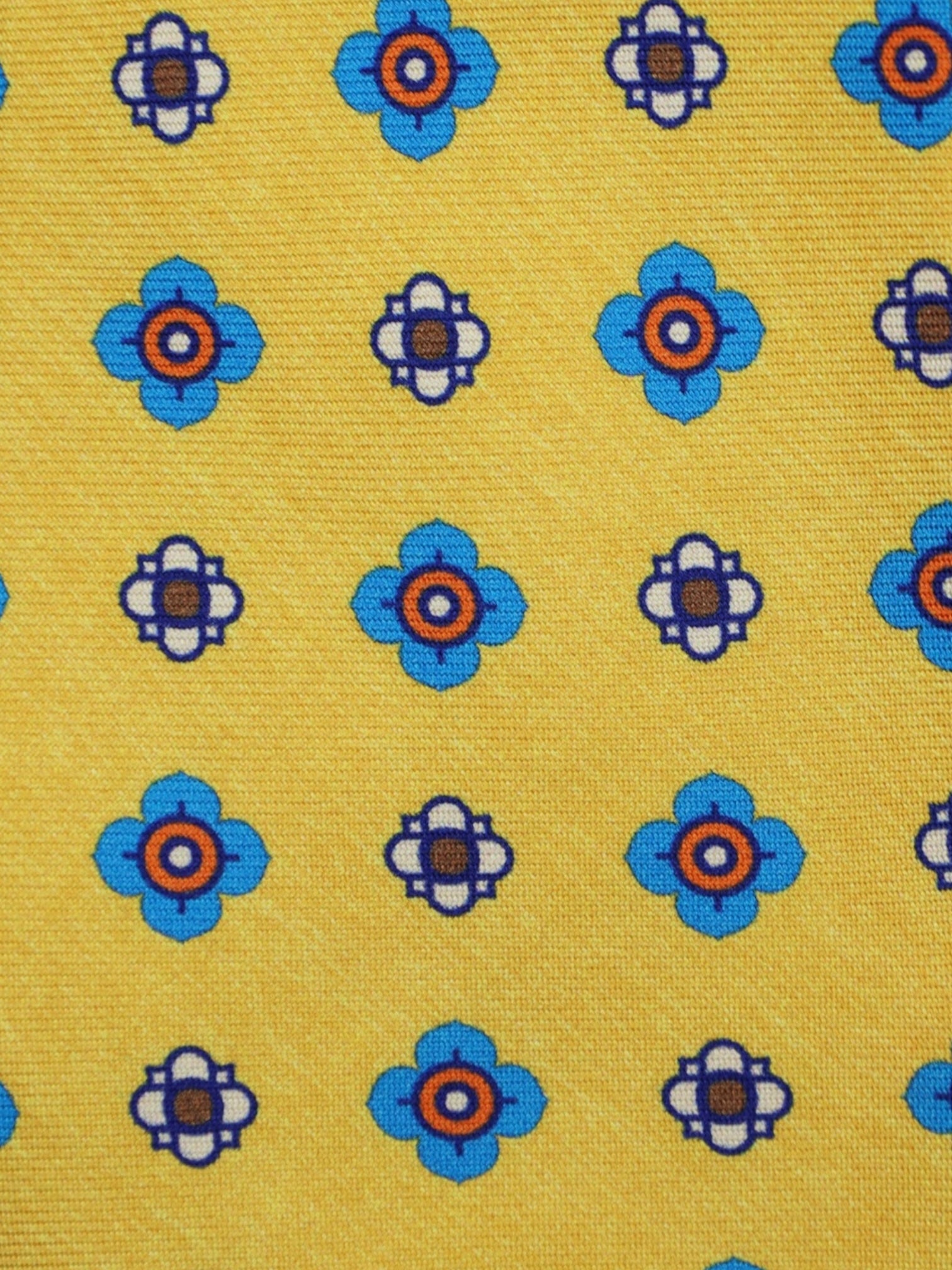 Kiton 7-Fold Yellow & Blue Vintage Geometric Silk Tie