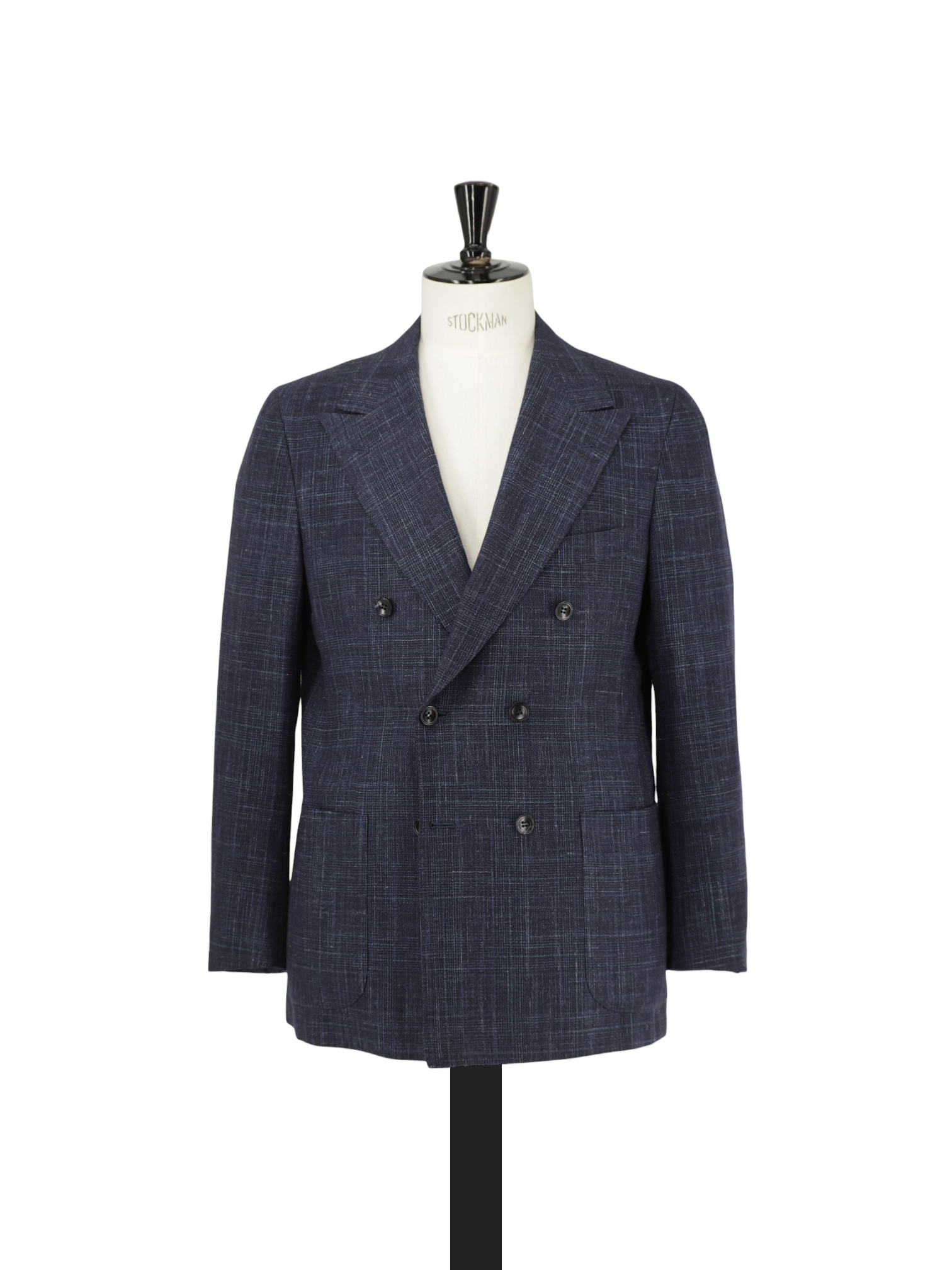 Kiton Dark Blue Cashmere, Wool, Silk & Linen Double Breasted Glenplaid Suit