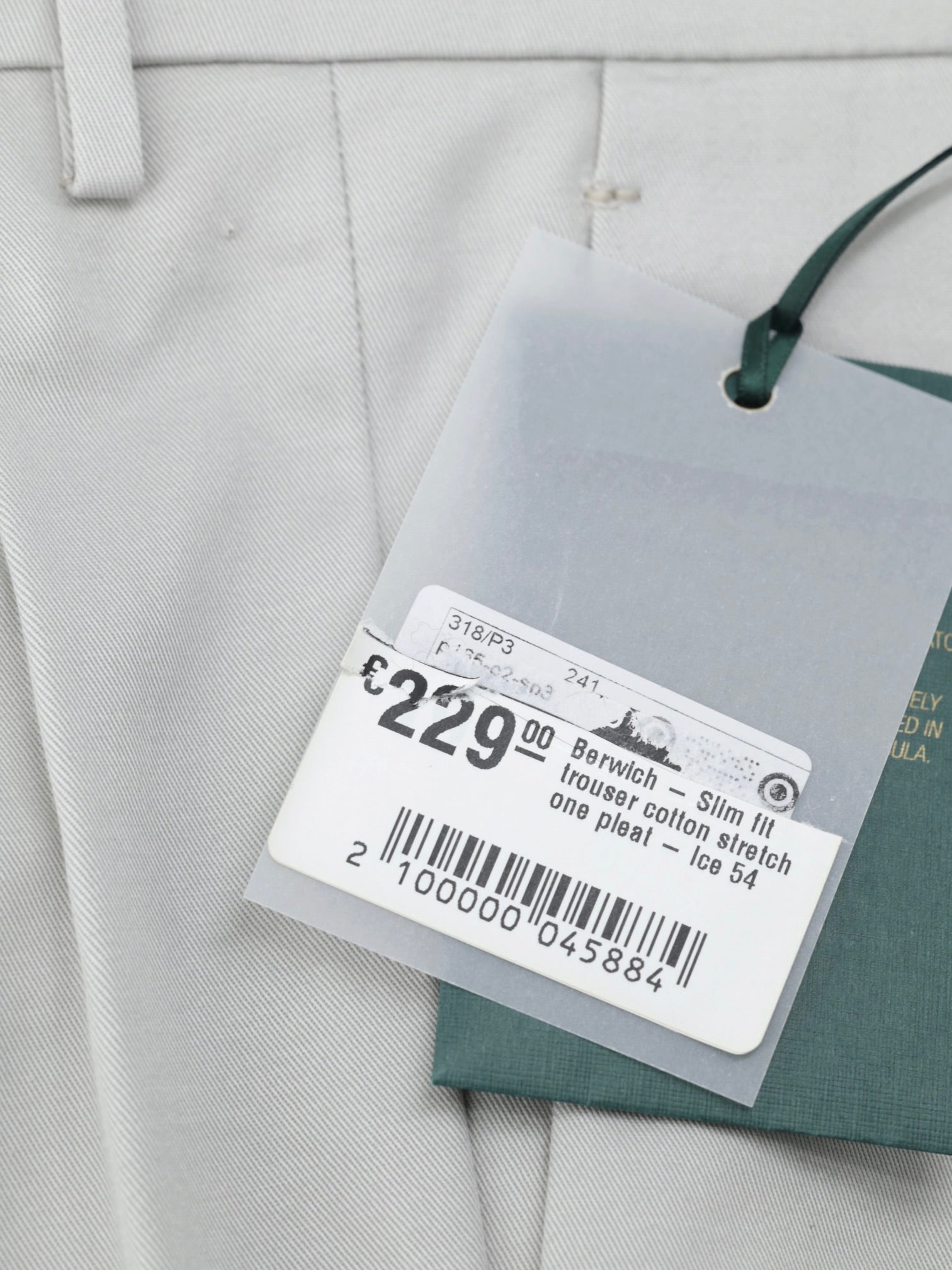 Berwich Light Grey Cotton-Stretch Single Pleated Trousers