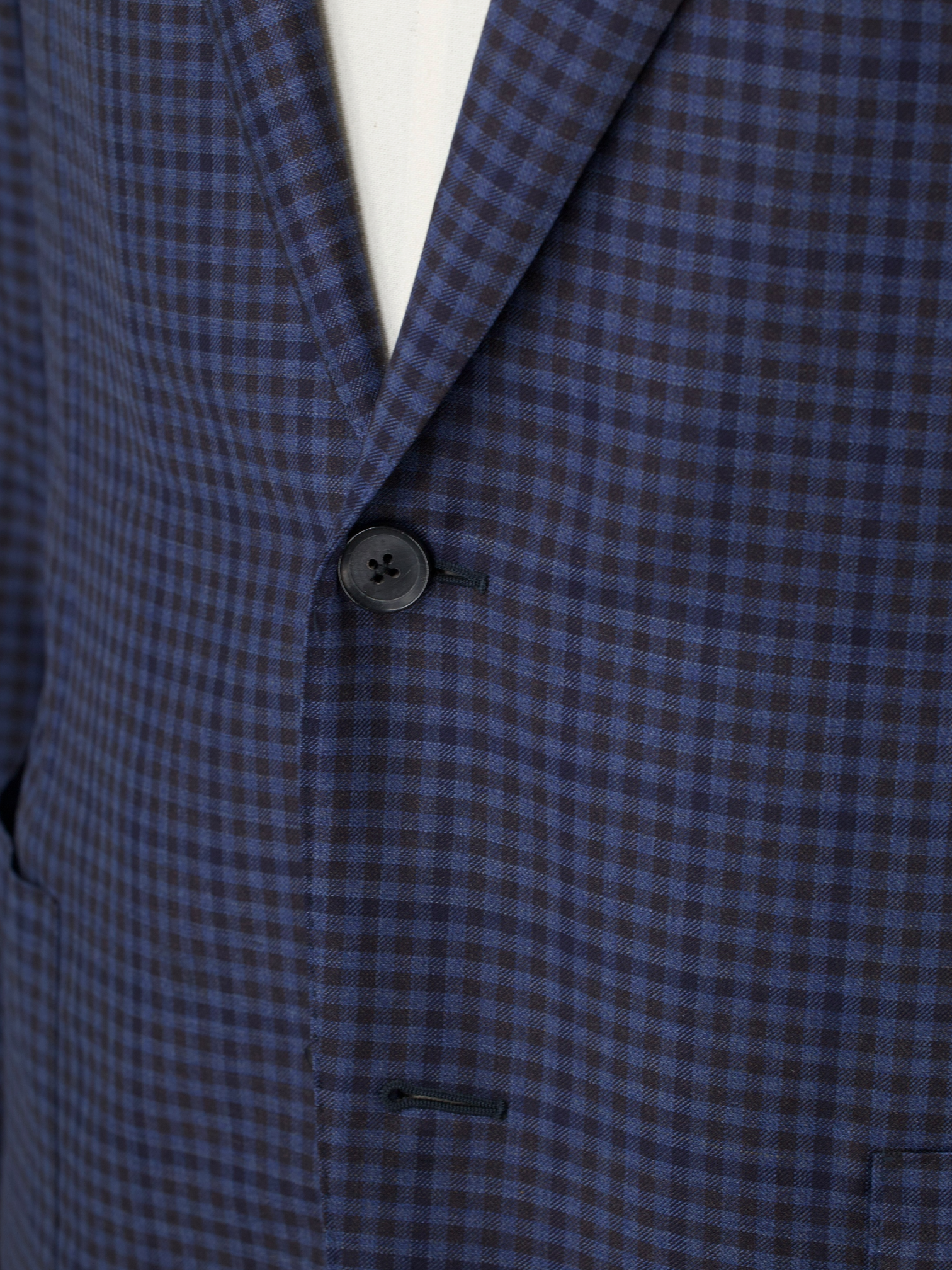 Caruso Steel Blue & Castagne Brown Super 130's Wool Gingham-Check Jacket