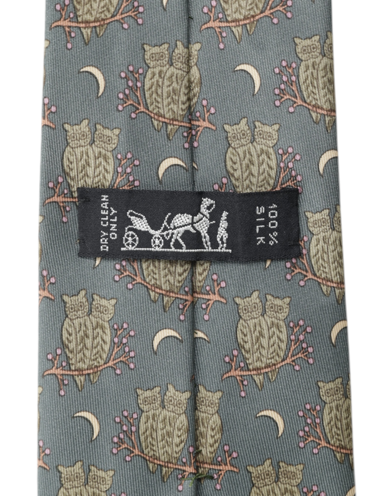 Hermès Dark Green & Brown "Owls at Night" Pattern Tie