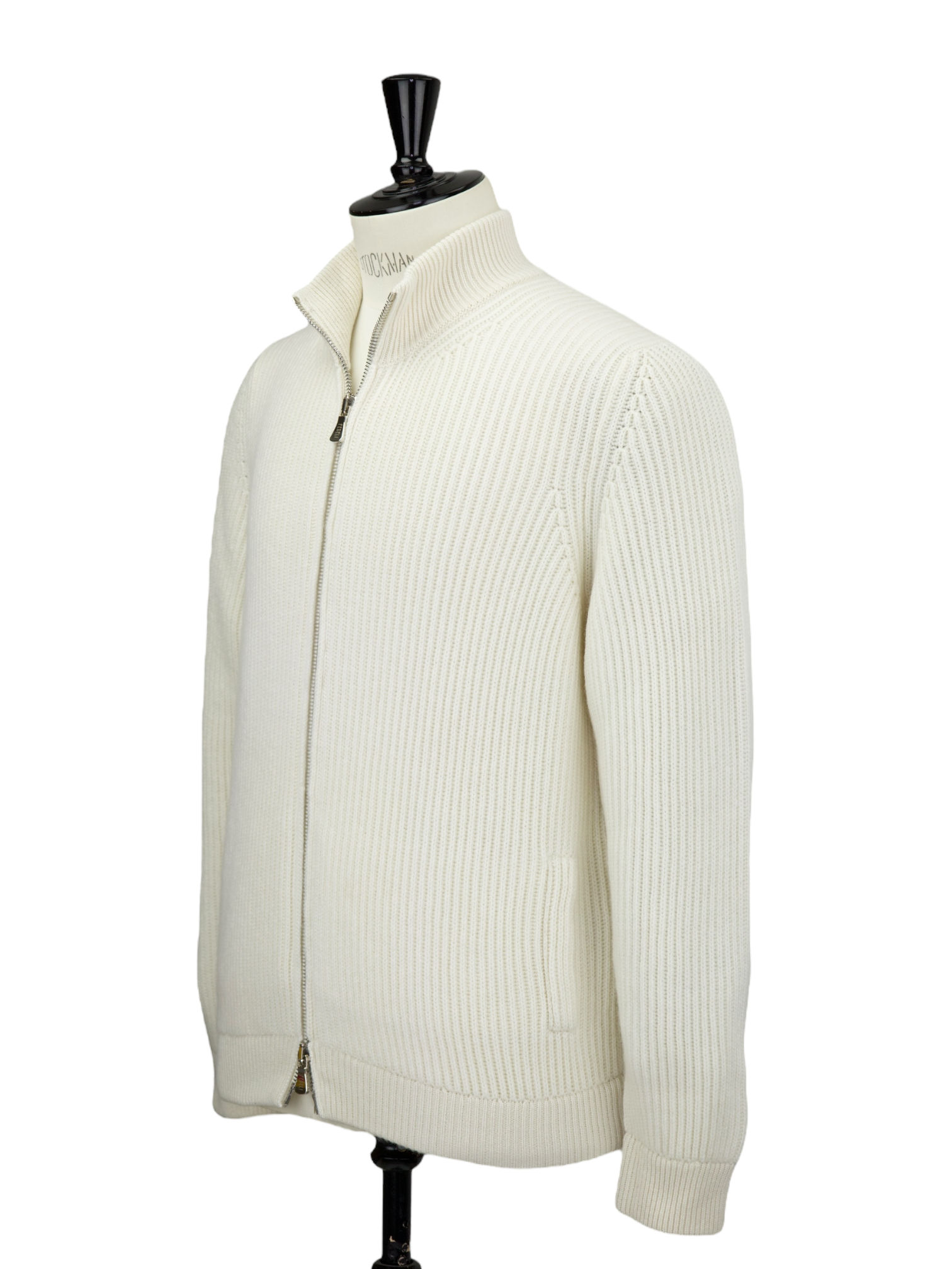 Fedeli Offwhite Rib-Knitted Cashmere Fullzip Knitwear