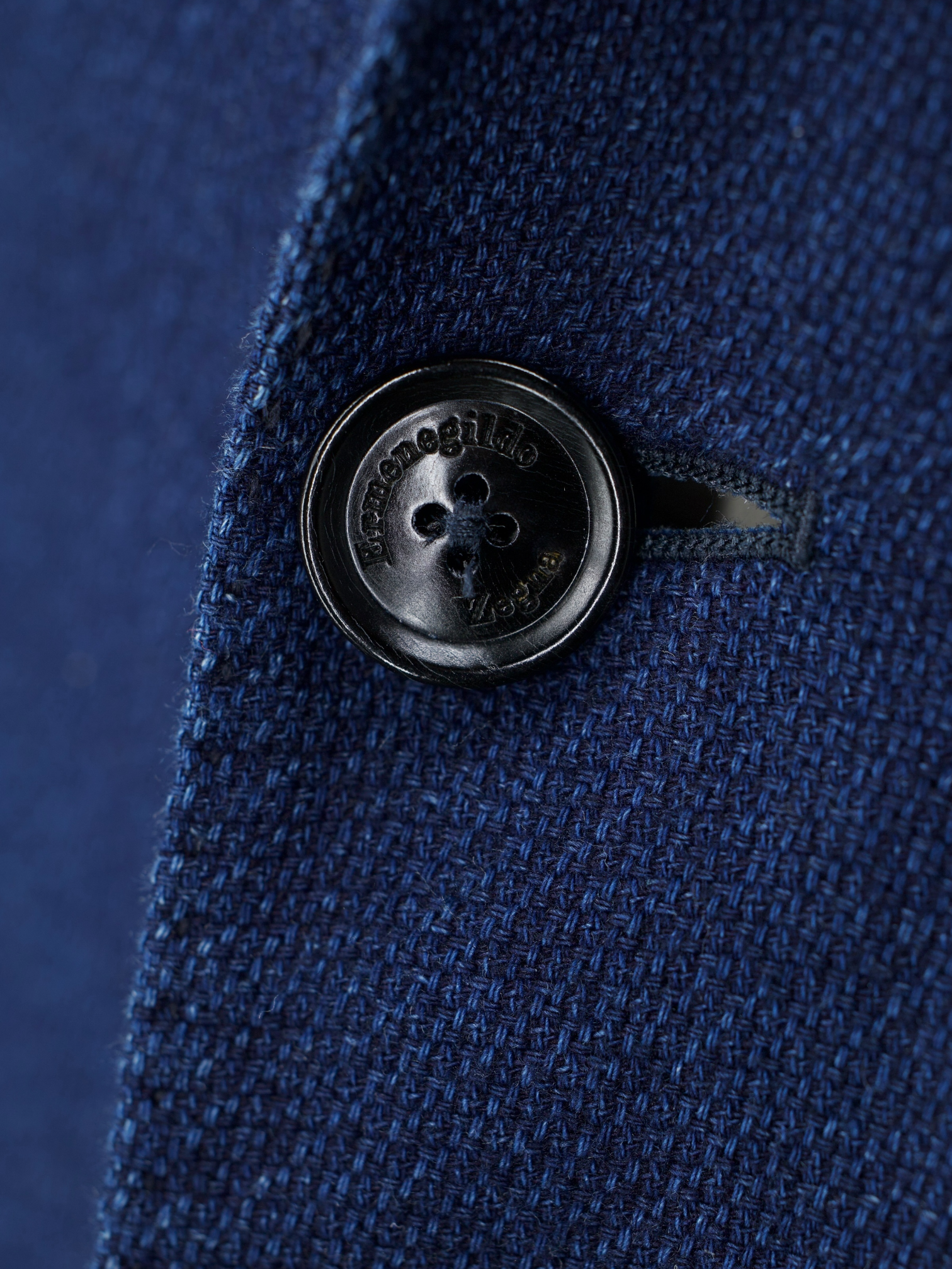 Ermenegildo Zegna Dark Blue Pure Cotton Unconstructed Micro-Pattern Jacket