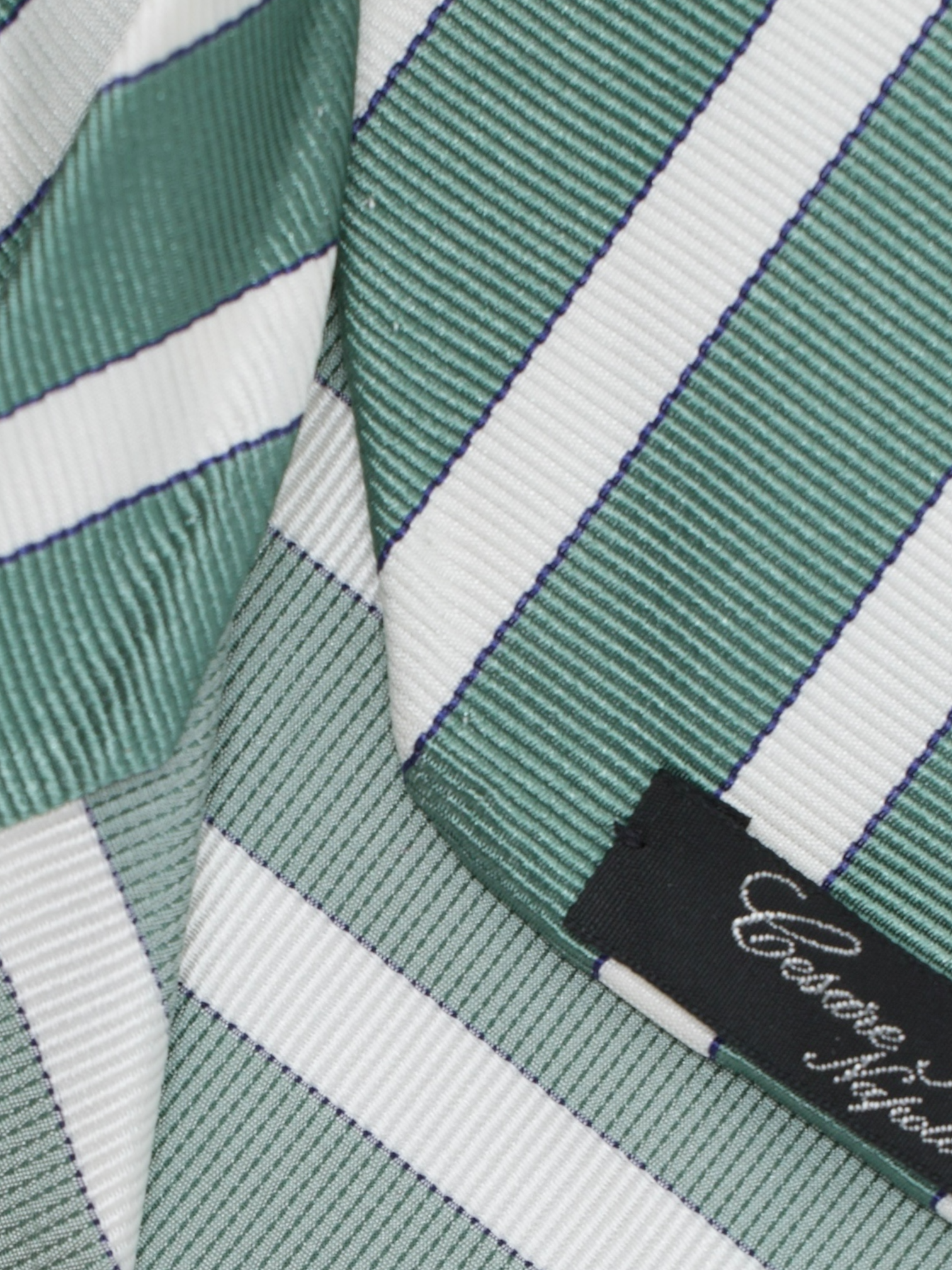 Cesare Attolini Sage Green & White Handrolled Silk Club Stripe Tie