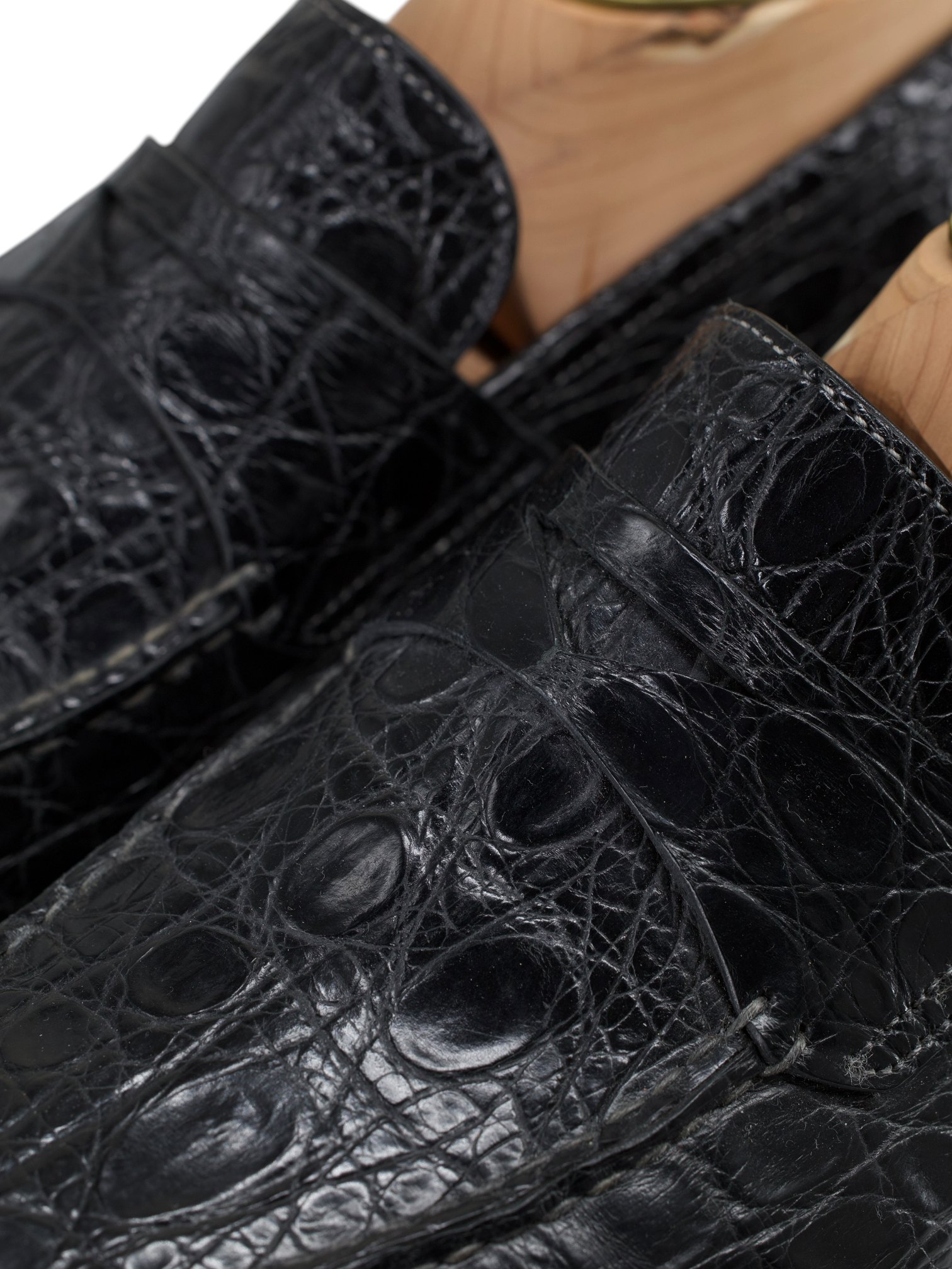 Santoni Black Venezuelan Caiman Crocodilus Penny Loafer + Belt