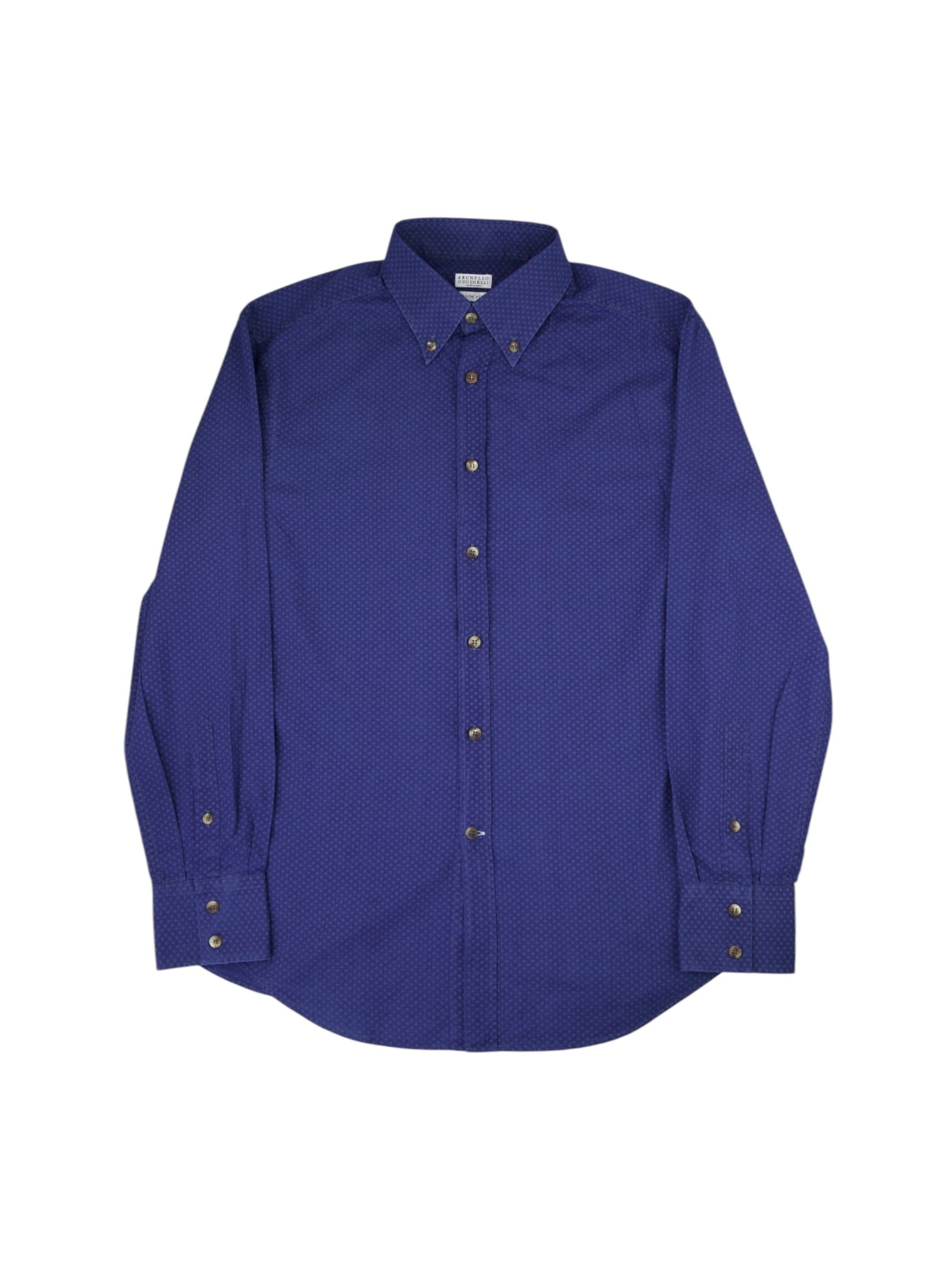 Brunello Cucinelli Denim Blue Geometric Cotton Shirt