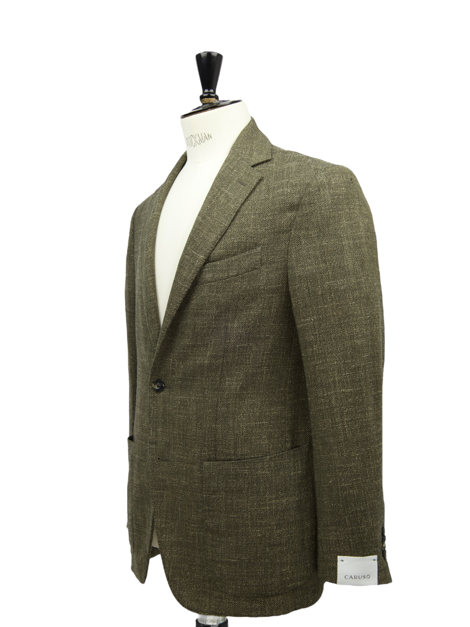 Caruso Olive Green Wool, Silk & Linen Micro-Structure Panarea Jacket