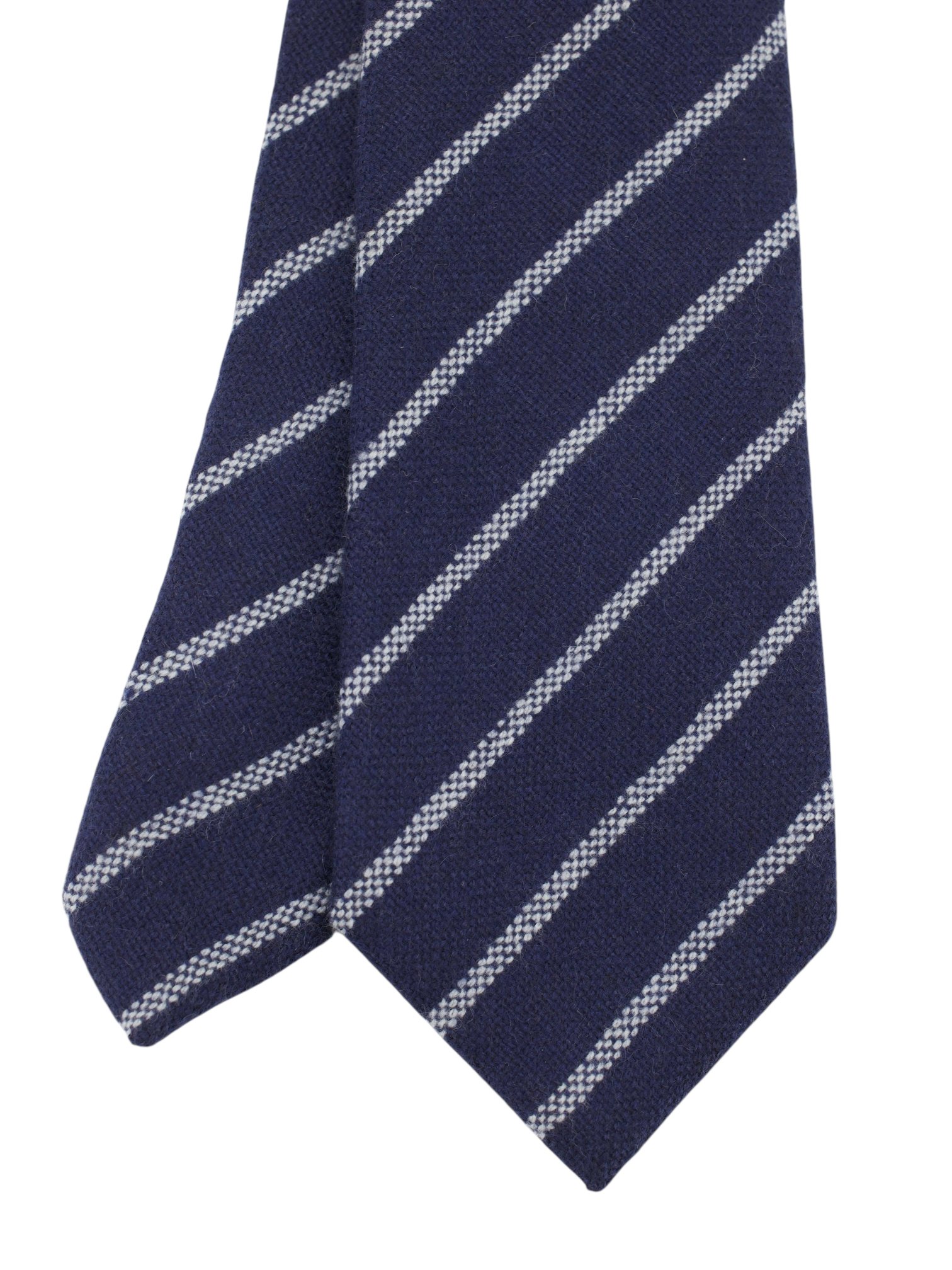 Isaia 5-Fold Dark Blue Pure-Cashmere Striped Tie