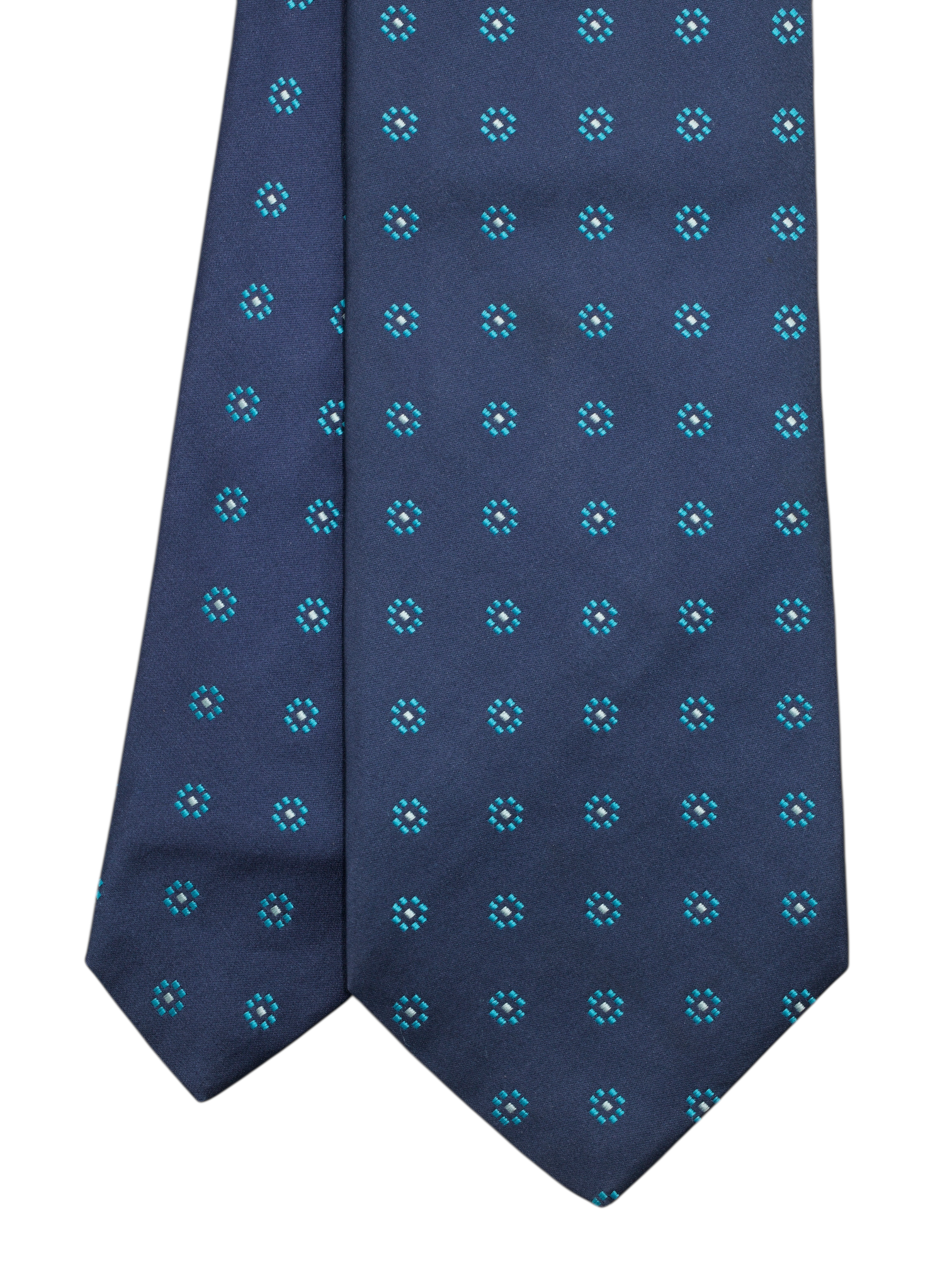 Kiton 5-Fold Dark Blue & Turquoise Silk Floral Pattern Tie
