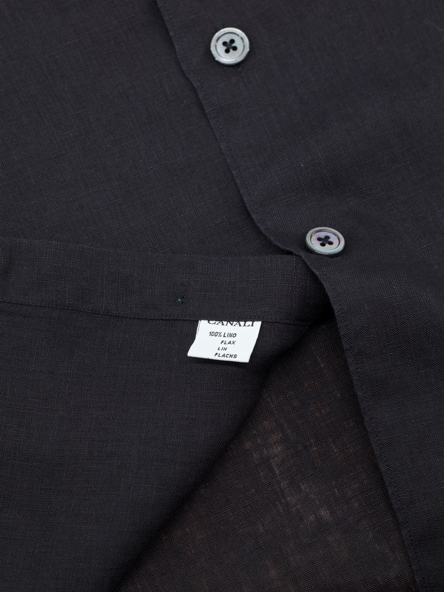 Canali Black Pure Linen Mandarin-Collar Summer Shirt