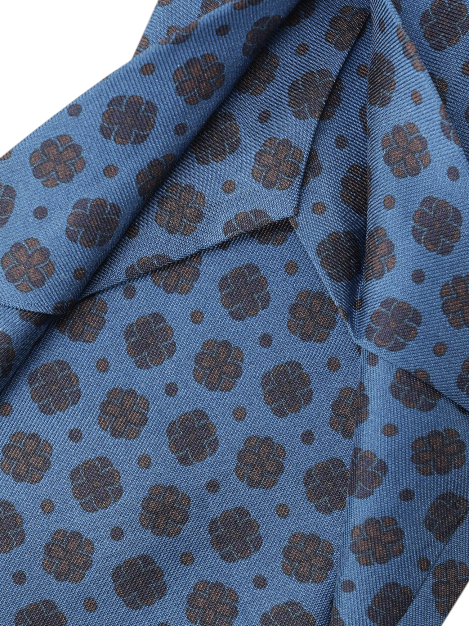 Kiton 5-Fold Petrol Blue & Burgundy Silk Floral-Pattern Self-Tipped Tie