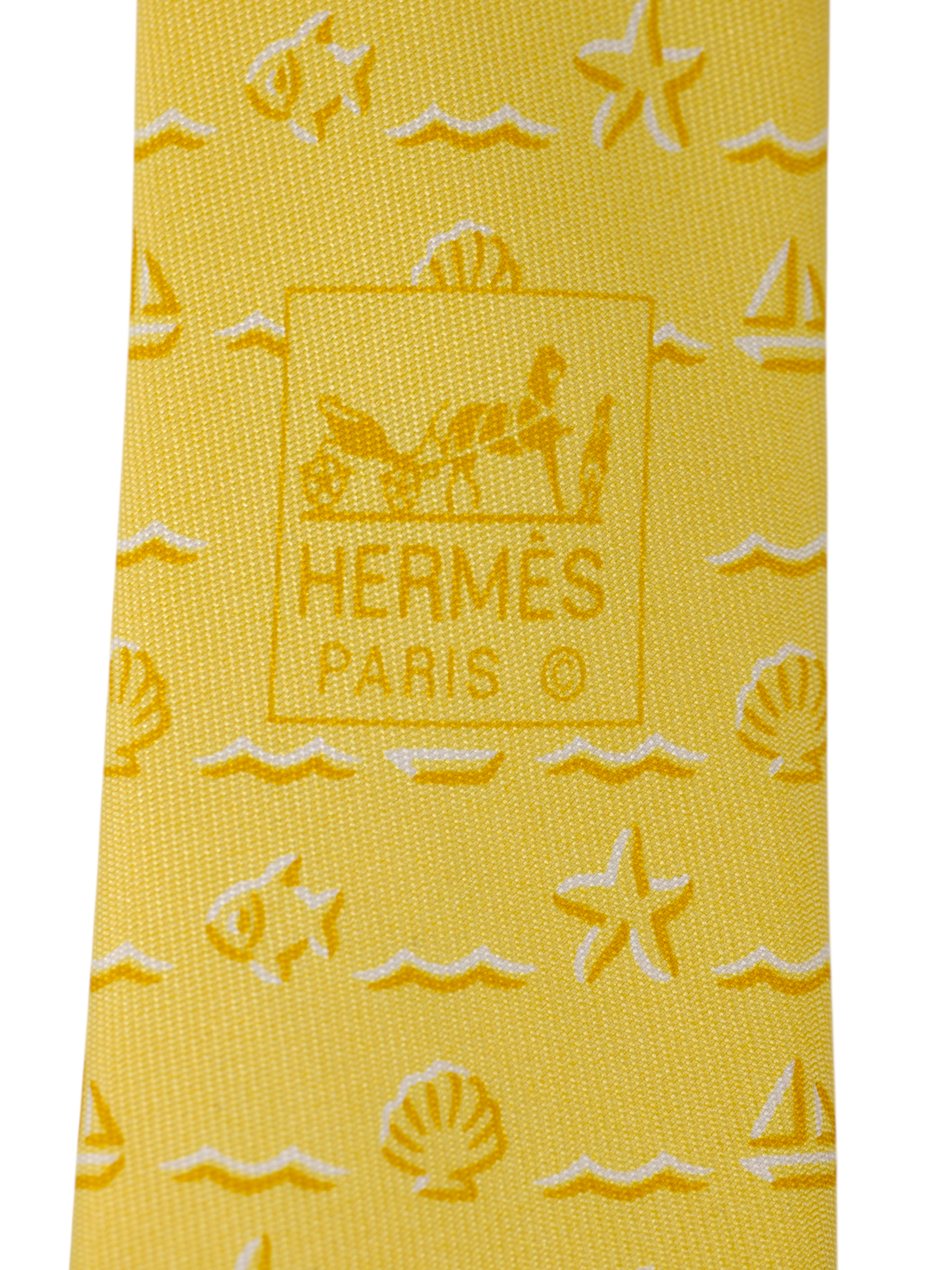 Hermès x ING Private-Banking Butter Yellow Silk Boat-Pattern Tie