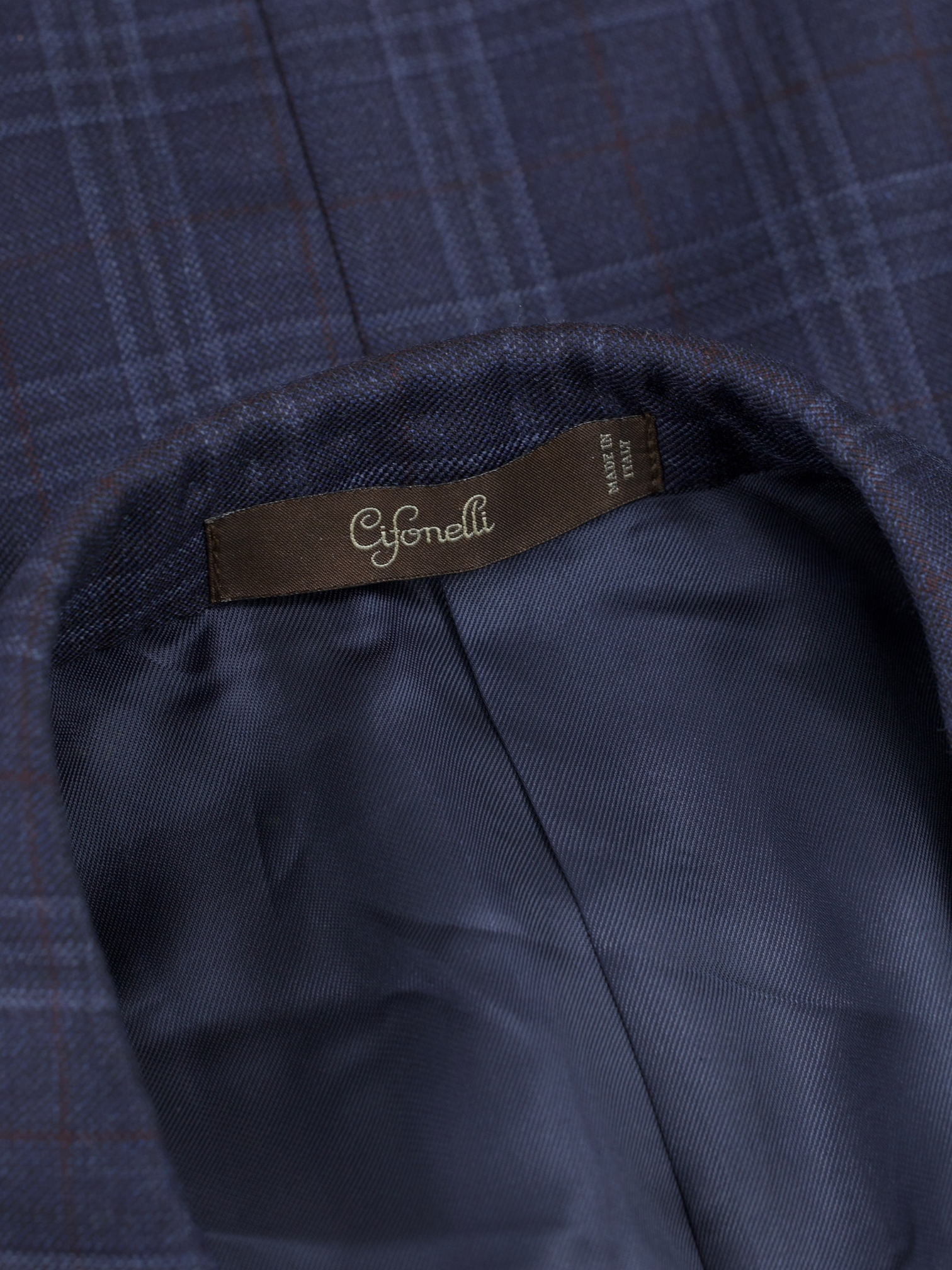 Cifonelli Dark Blue Fine-Wool Double Breasted Checkered Jacket