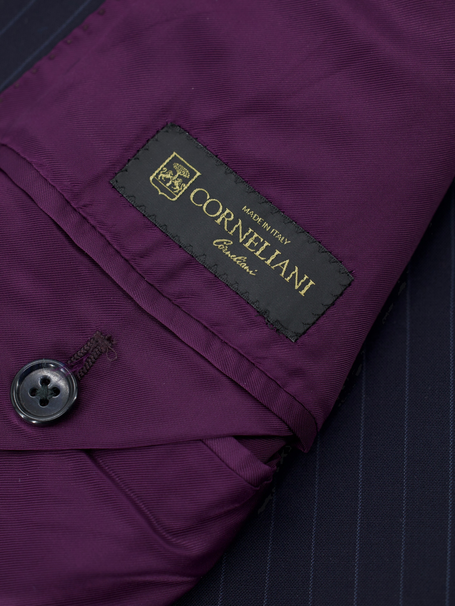 Corneliani Dark Blue Super 150's Pinstripe Lungo Suit