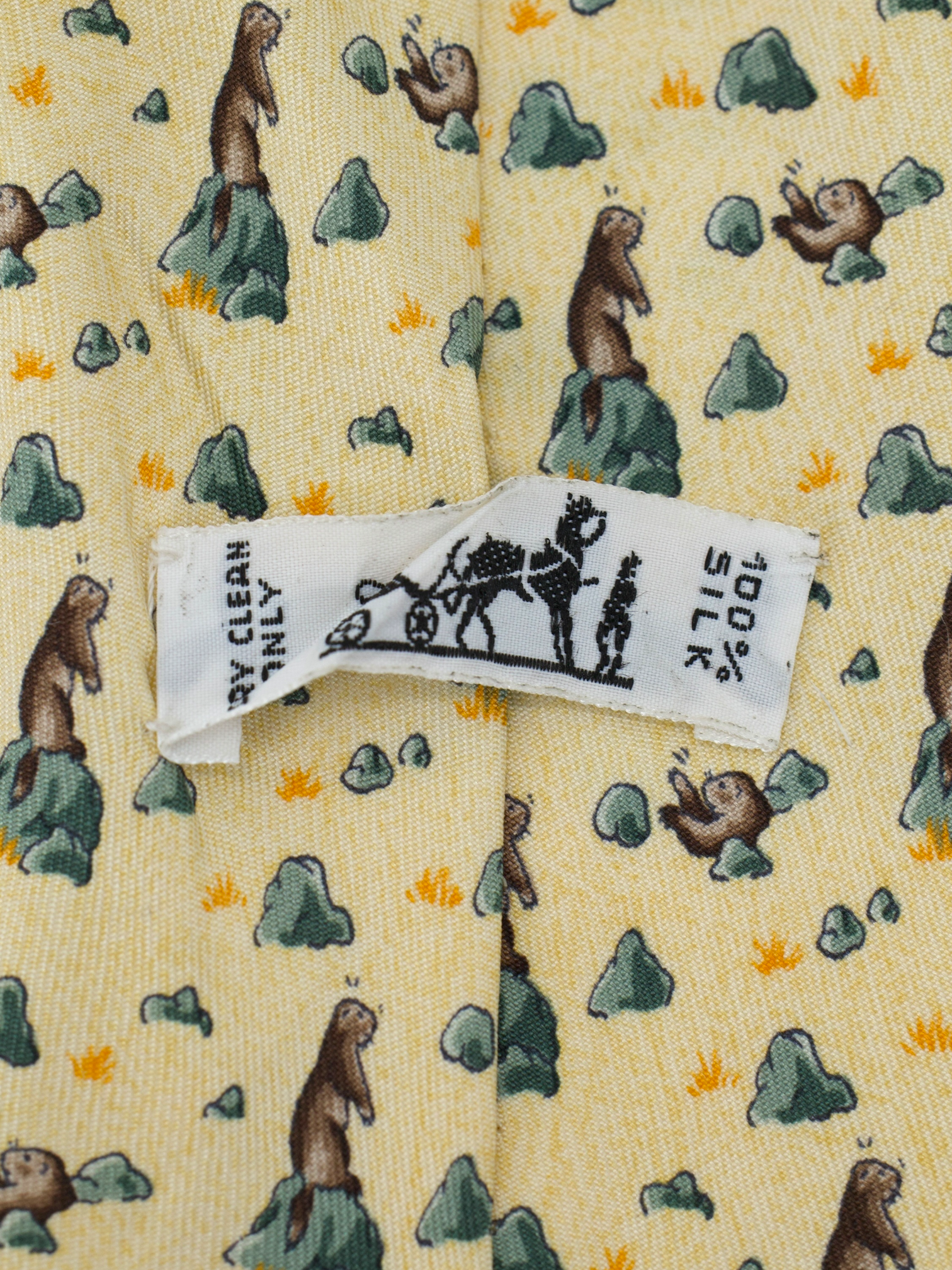 Hermès Beige Silk Otter-Motif Tie