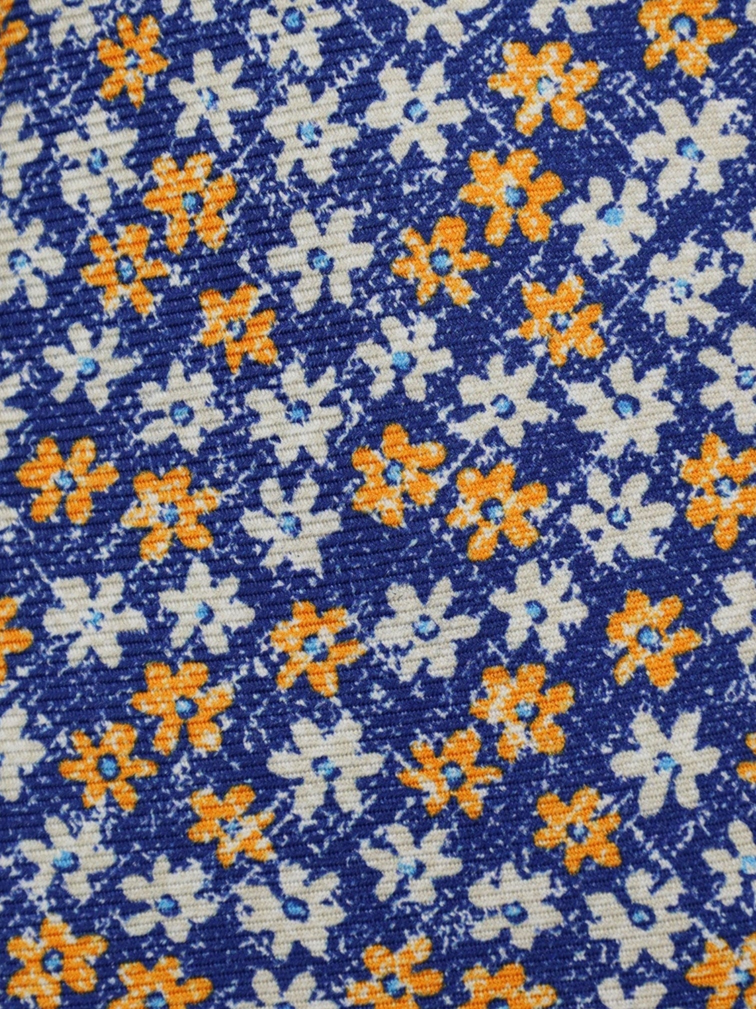 Kiton 7-Fold Blue & Orange Floral Silk Tie