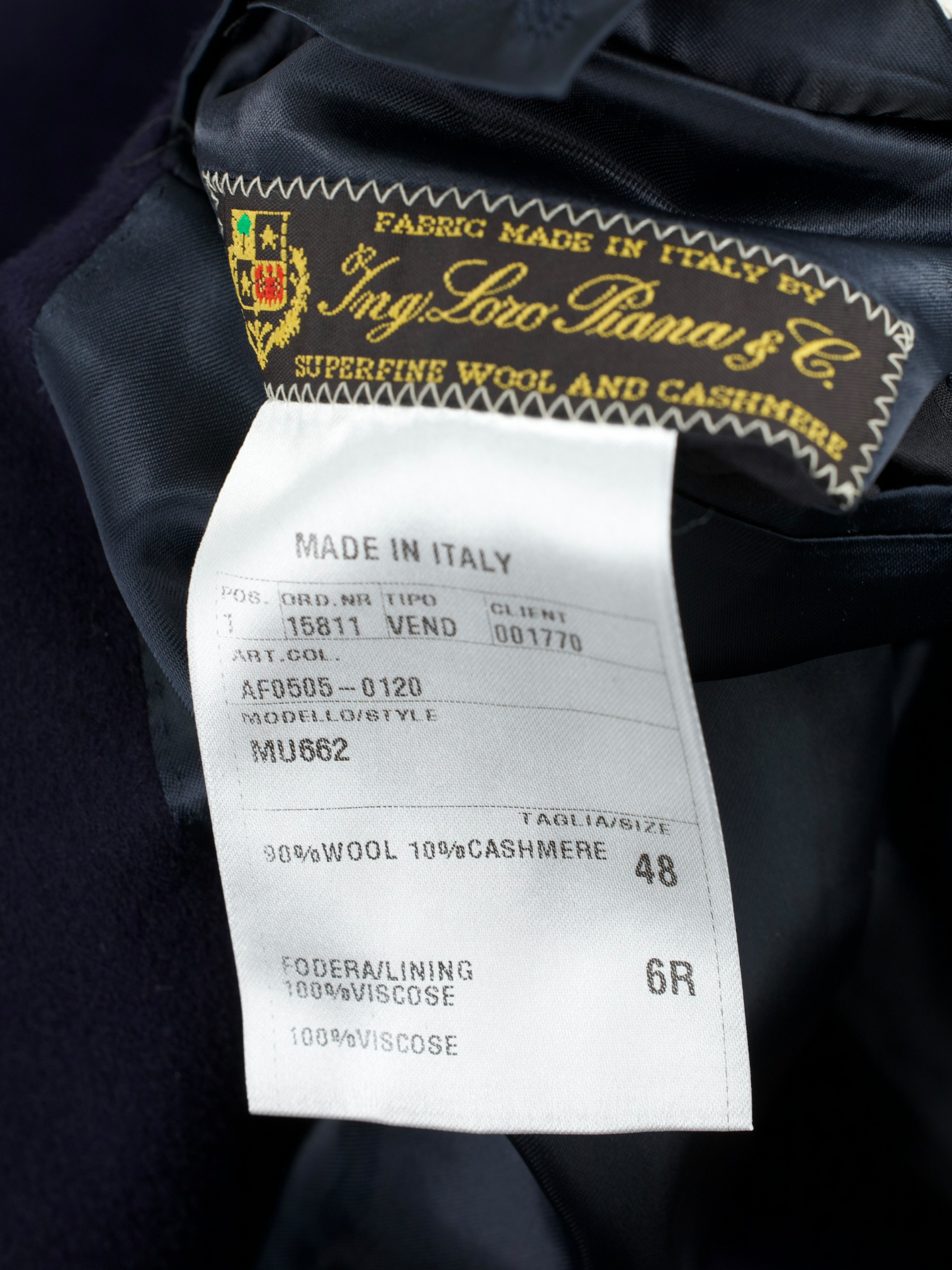 Caruso Navy Double Breasted Loro Piana Ing. Wool & Cashmere Overcoat