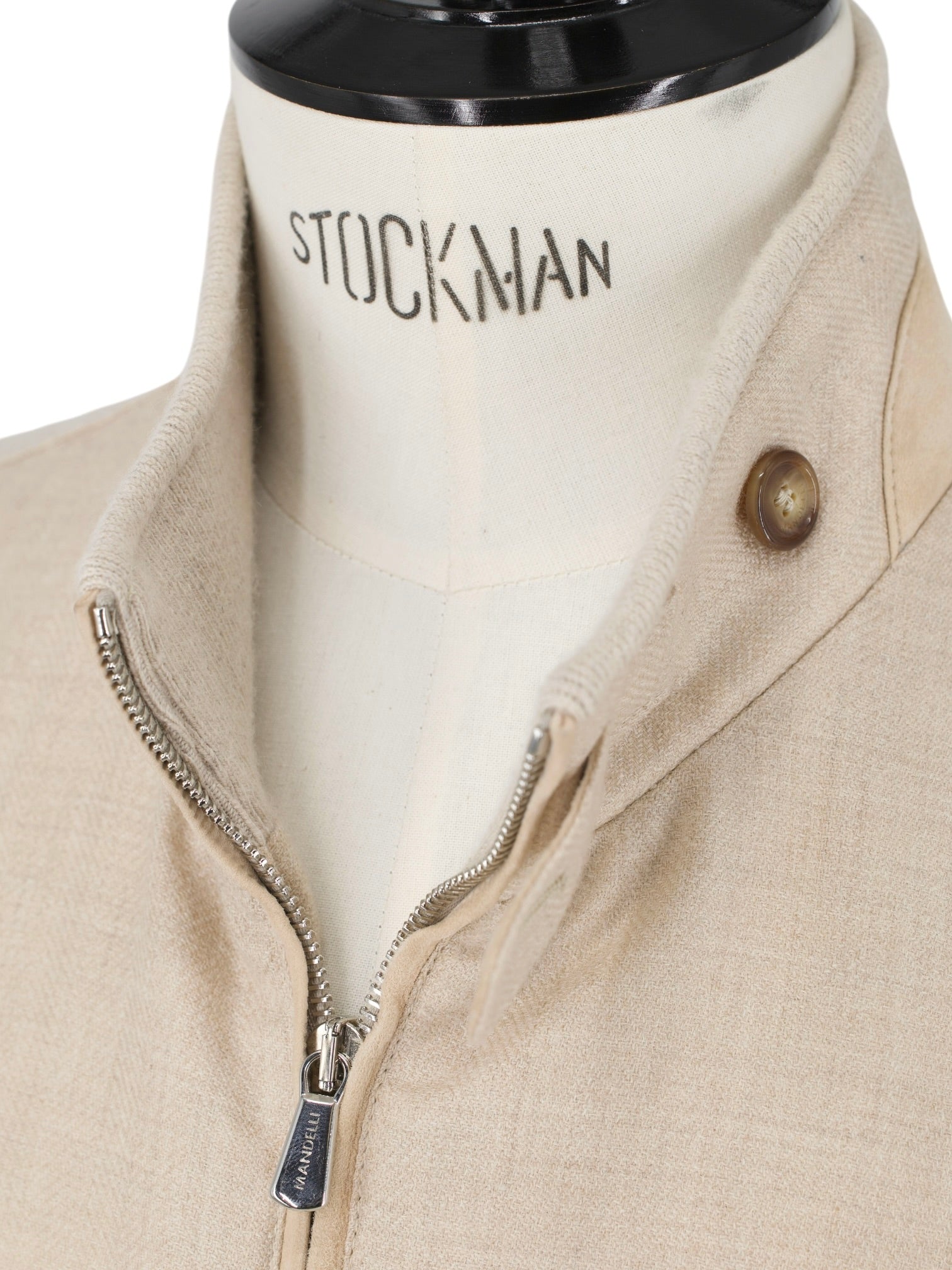 Mandelli Beige Cashmere & Silk Herringbone Bomberjacket