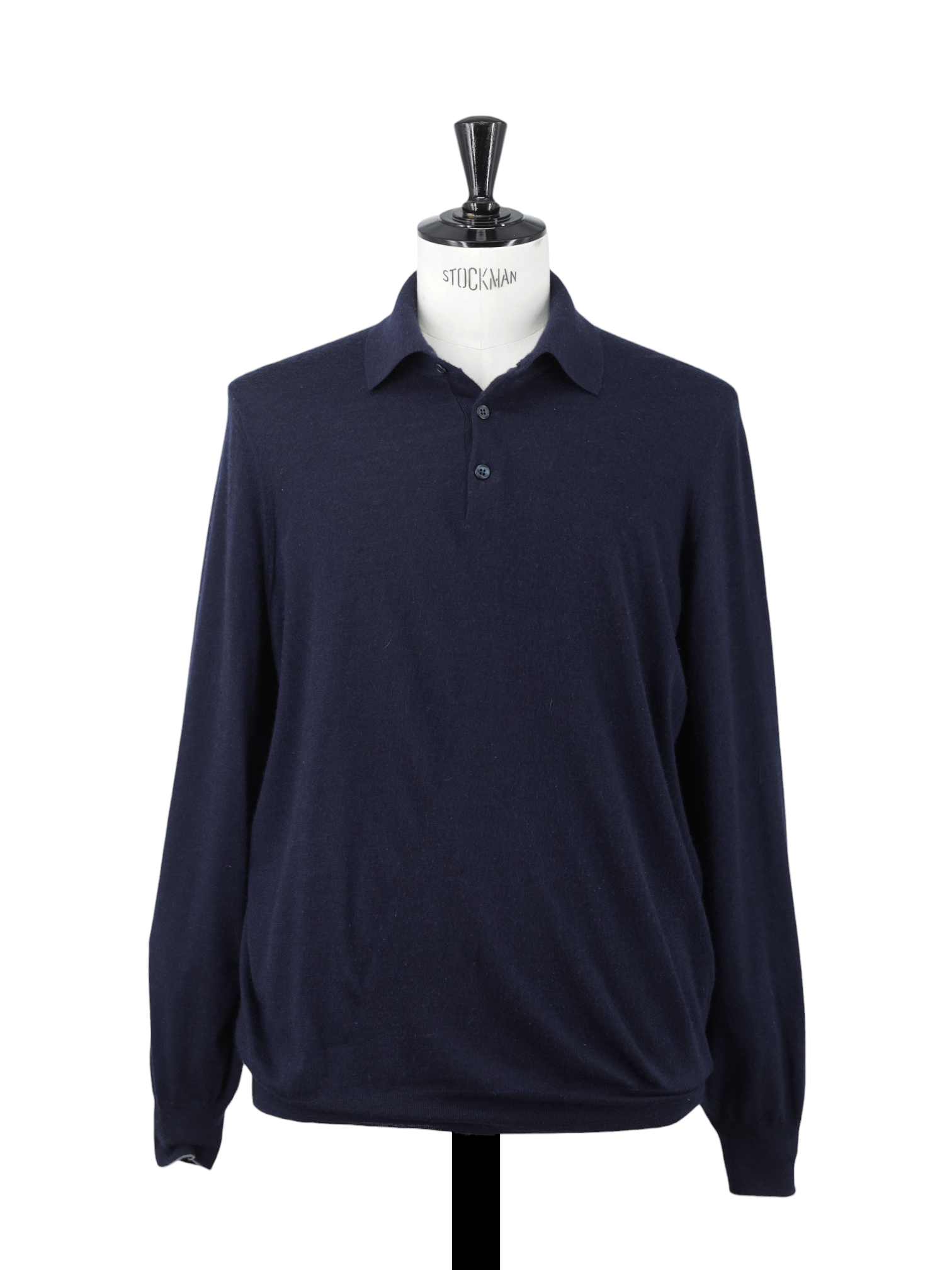 Brunello Cucinelli Navy Wool & Cashmere Long-Sleeve Polo