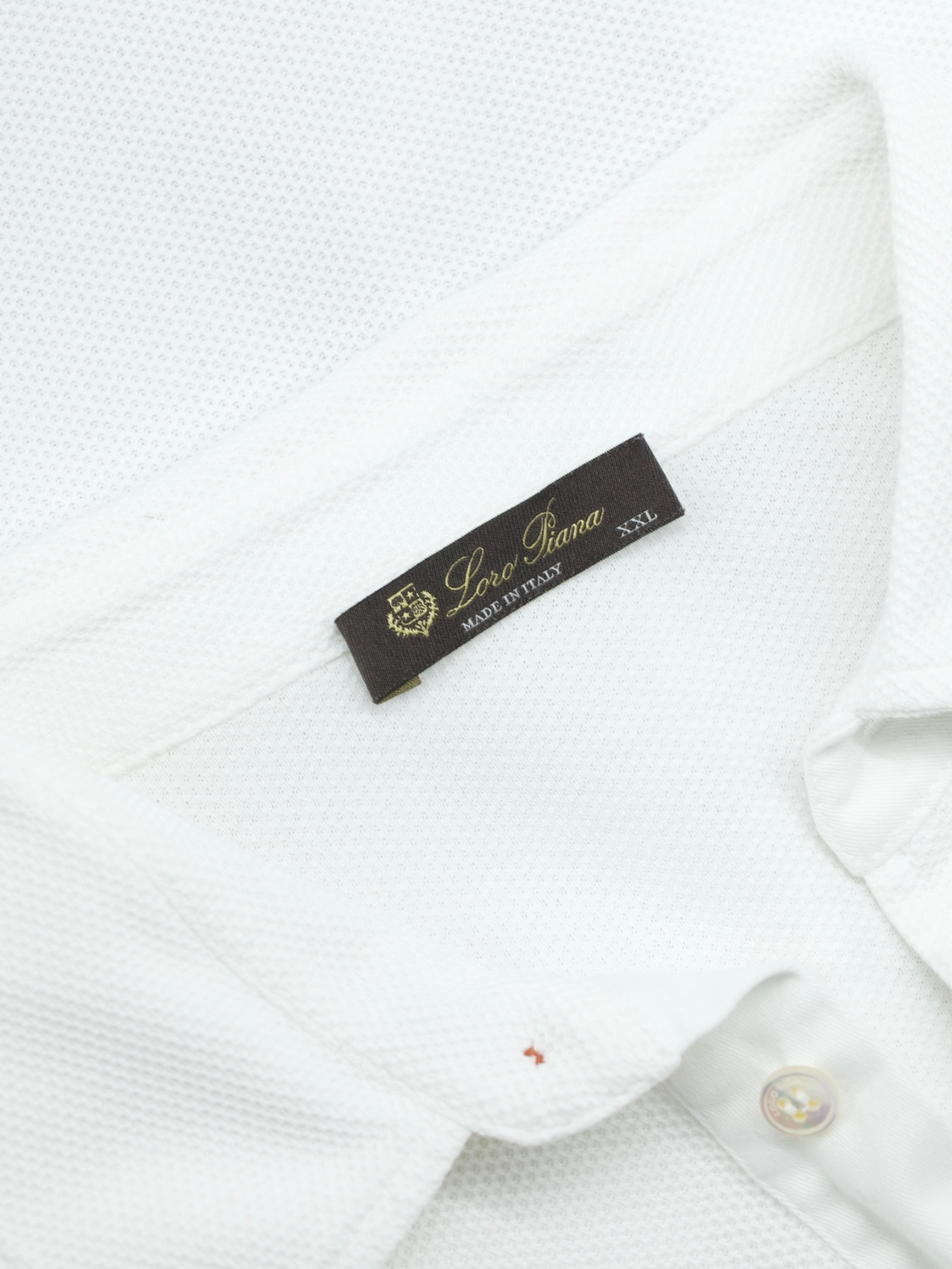 Loro Piana White Cotton Piqué Long-Sleeve Pop-Over Shirt