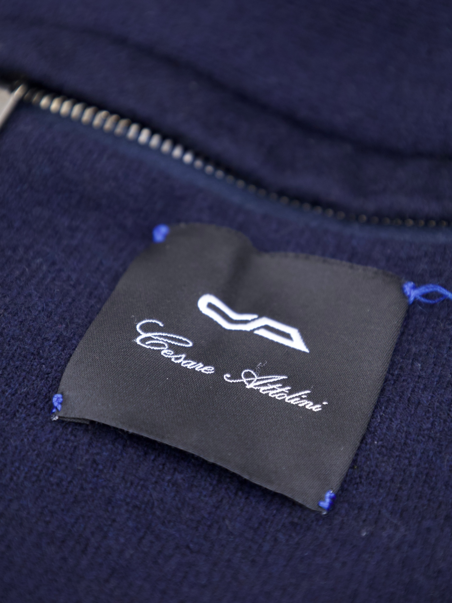 Cesare Attolini Navy Cashmere Zip-Up Bomber Jacket