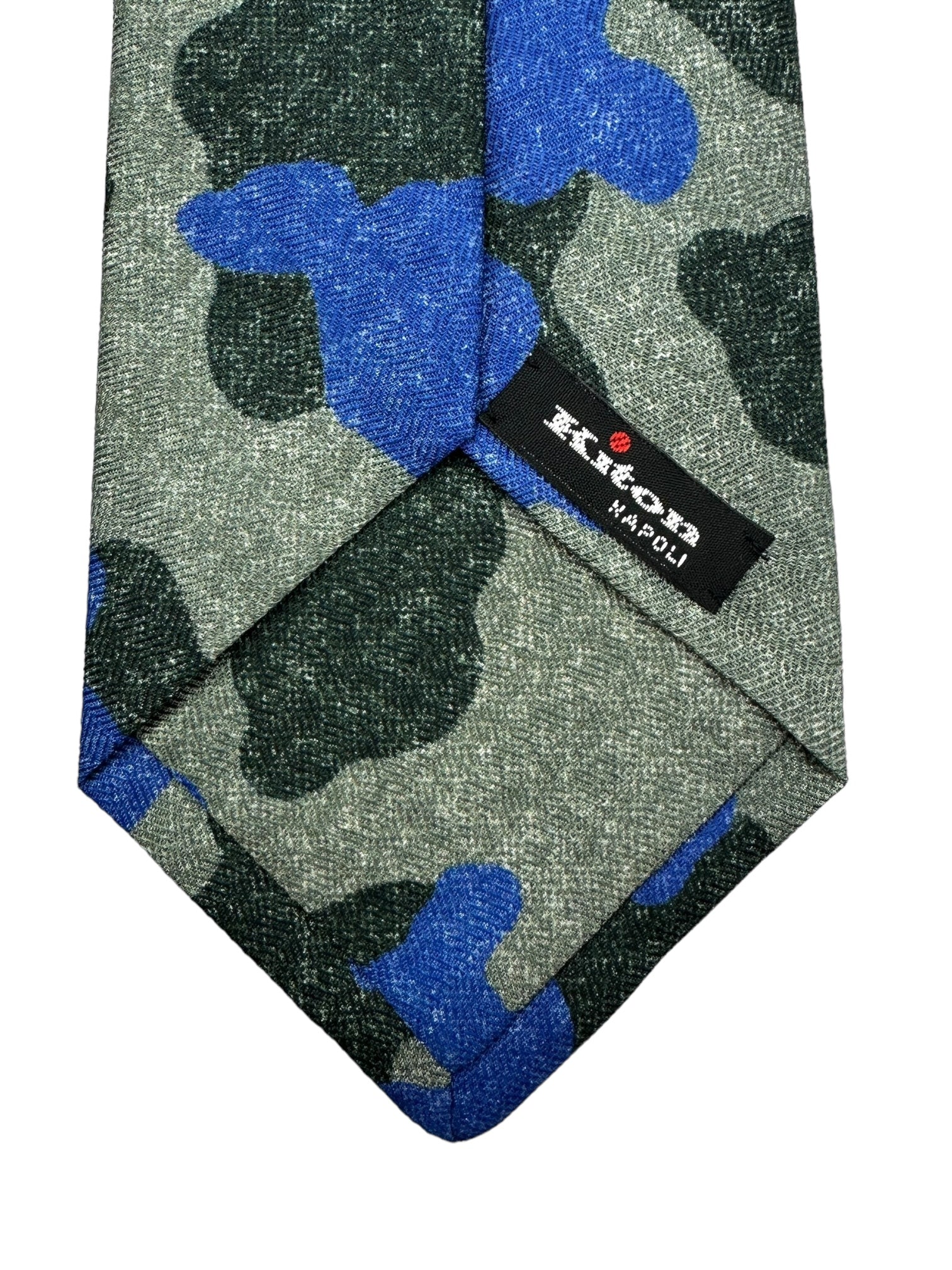 Kiton 7-Fold Grey and Blue Camouflage Tie