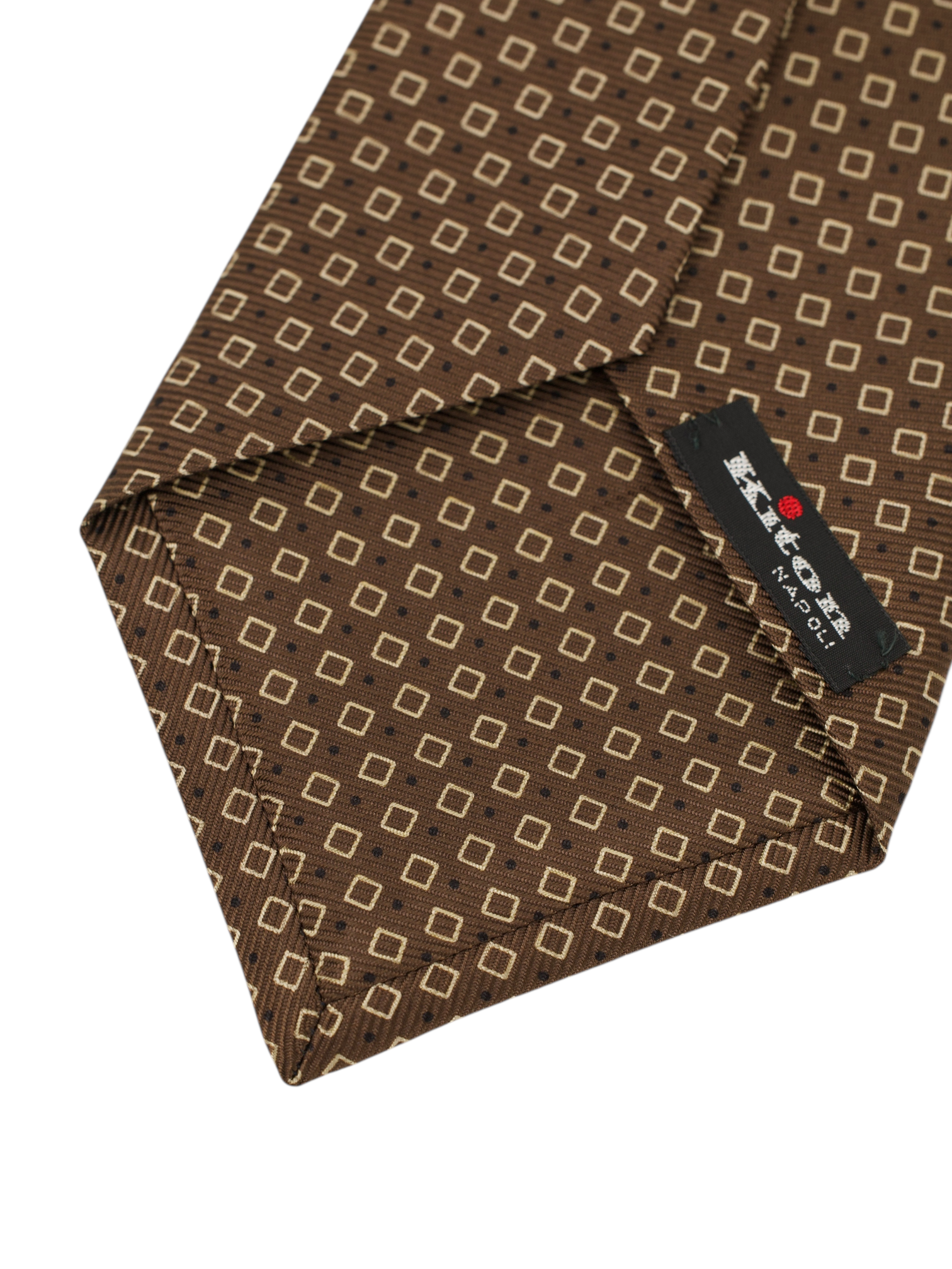 Kiton 5-Fold Chocolate Brown Silk Square Pattern Tie
