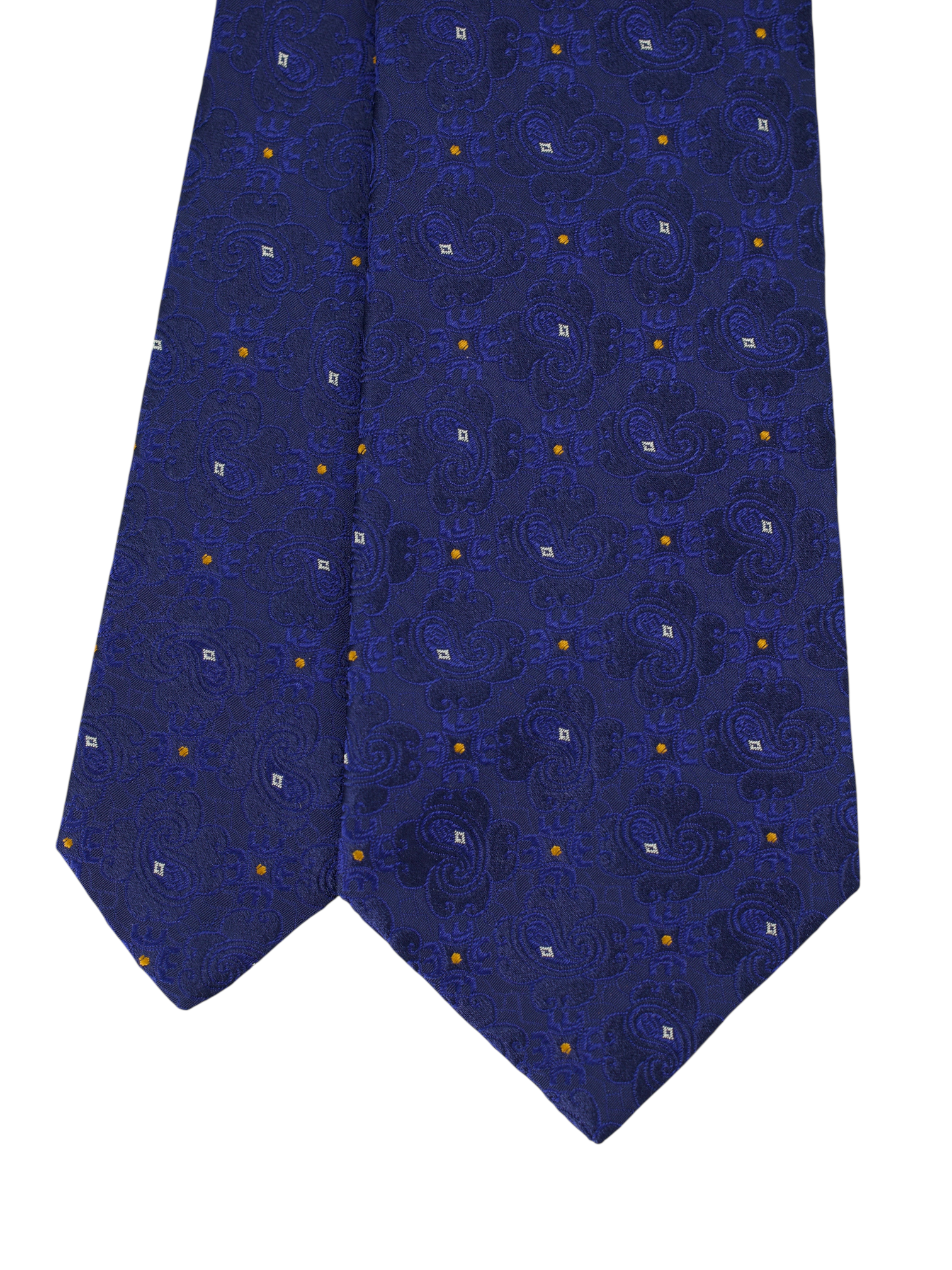 Kiton 5-Fold Marine Blue & Orange Silk Pailsey-Medaillon Tie