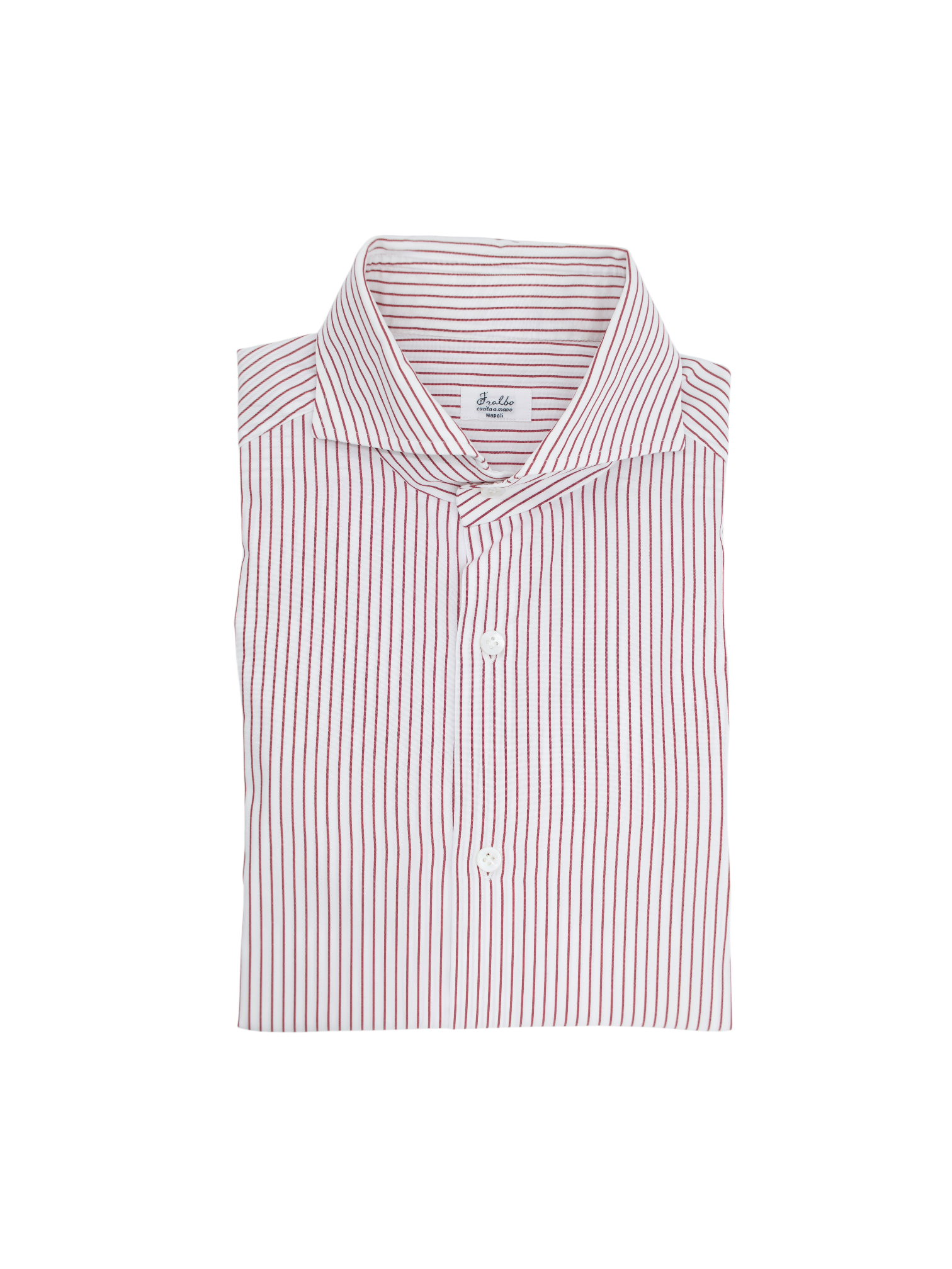 Fralbo White & Red Cotton Pinstripe Neapolitan Shirt