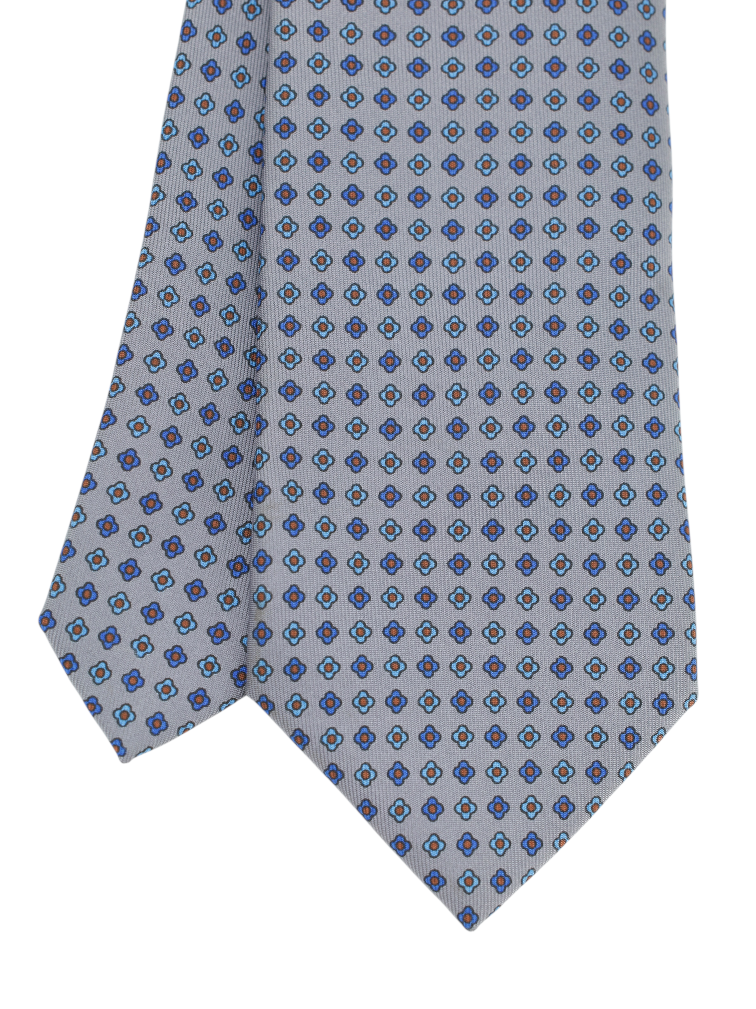 E.Marinella Grey & Light Blue Silk Floral Tie