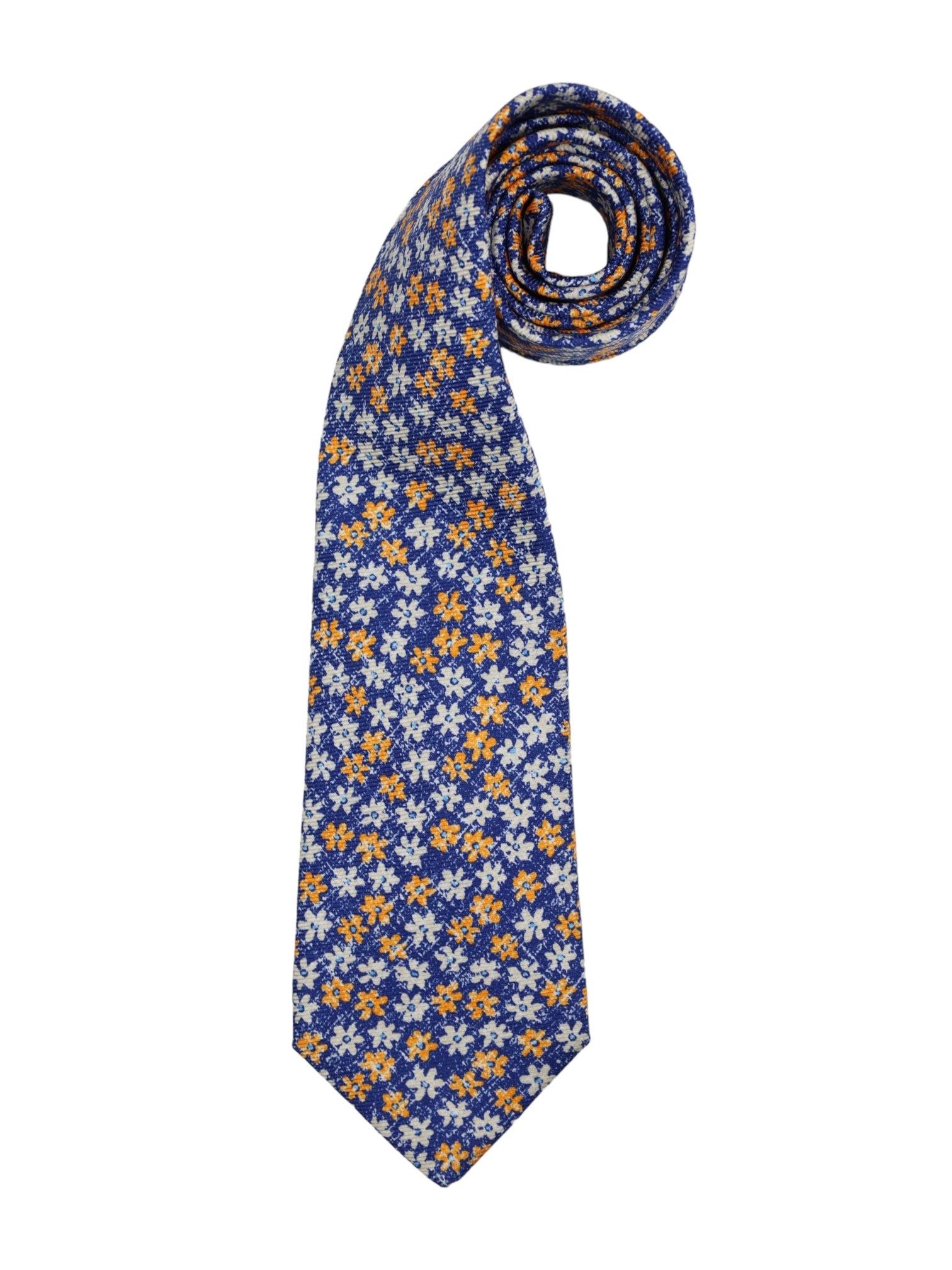Kiton 7-Fold Blue & Orange Floral Silk Tie