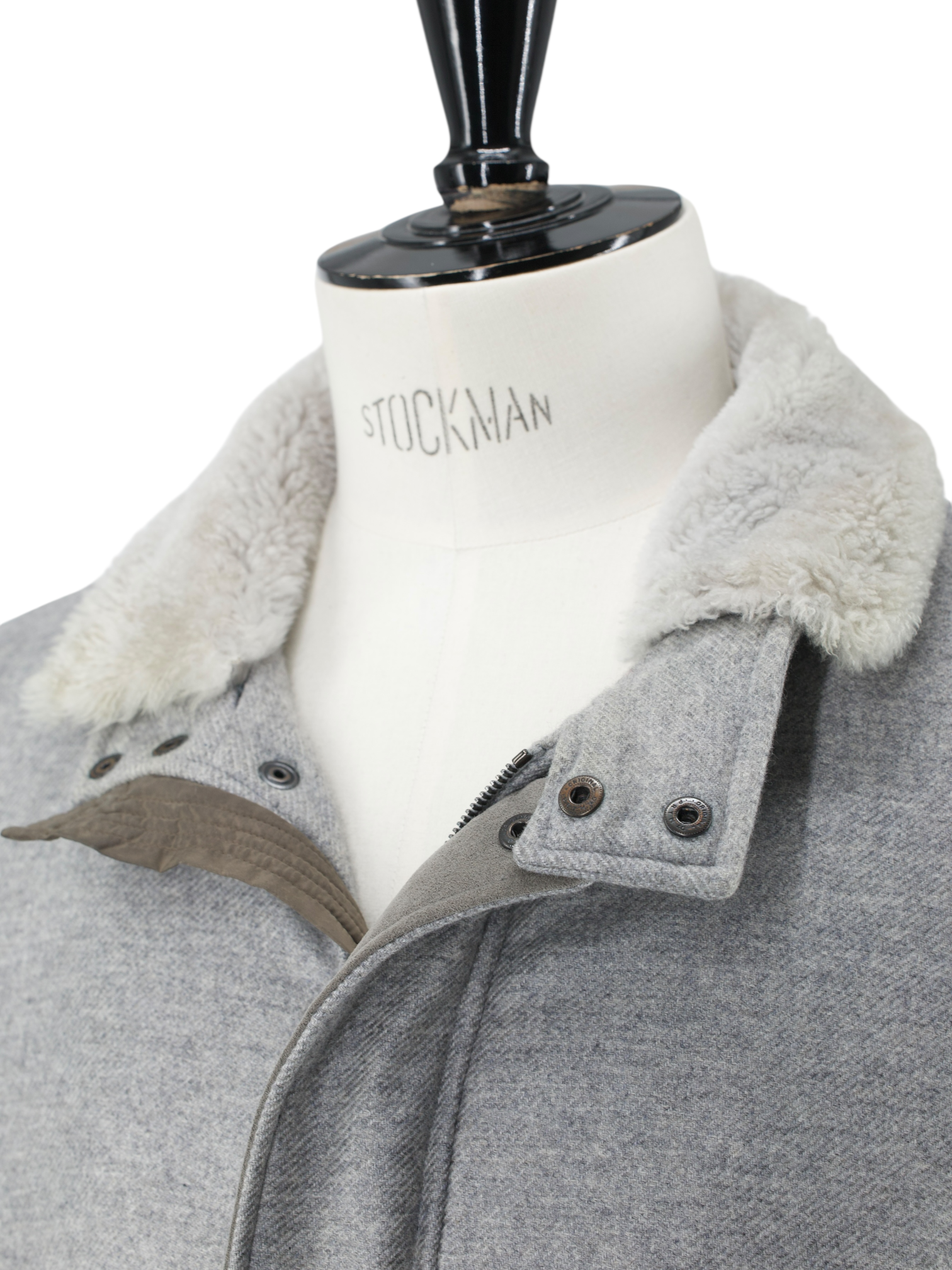 Doriani Grey Cashmere Faux-Fur Collar Twill Coat