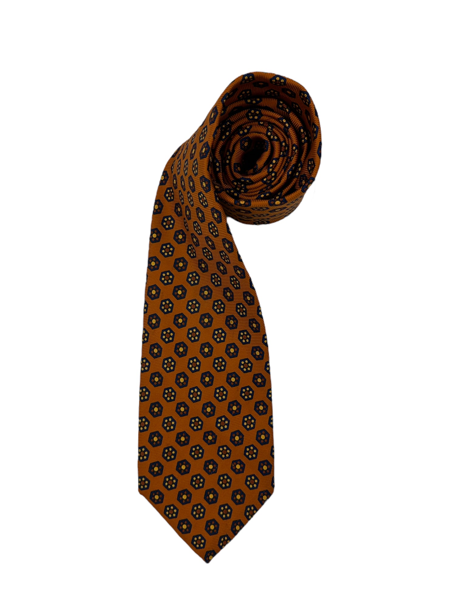 E. Marinella 7-Fold Orange Geometric Silk Tie
