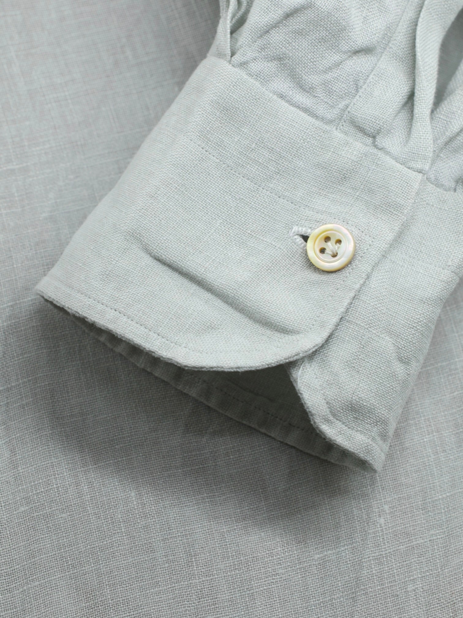 Kiton Sage Grey Pure Linen Sartorial Summer Shirt