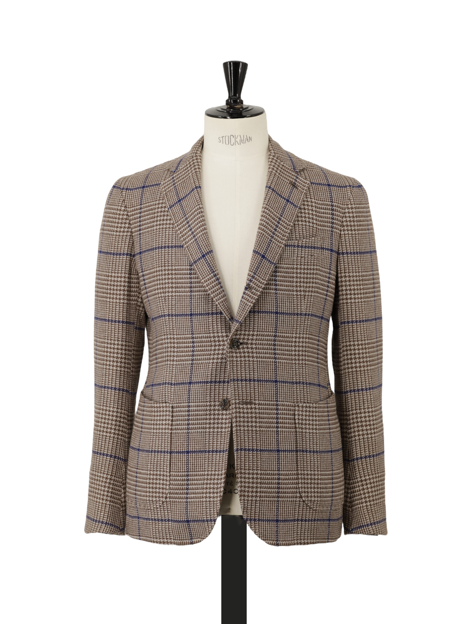 Stile Latino Brown & Royal Blue Wool, Cotton & Stretch Prince of Wales Jacket