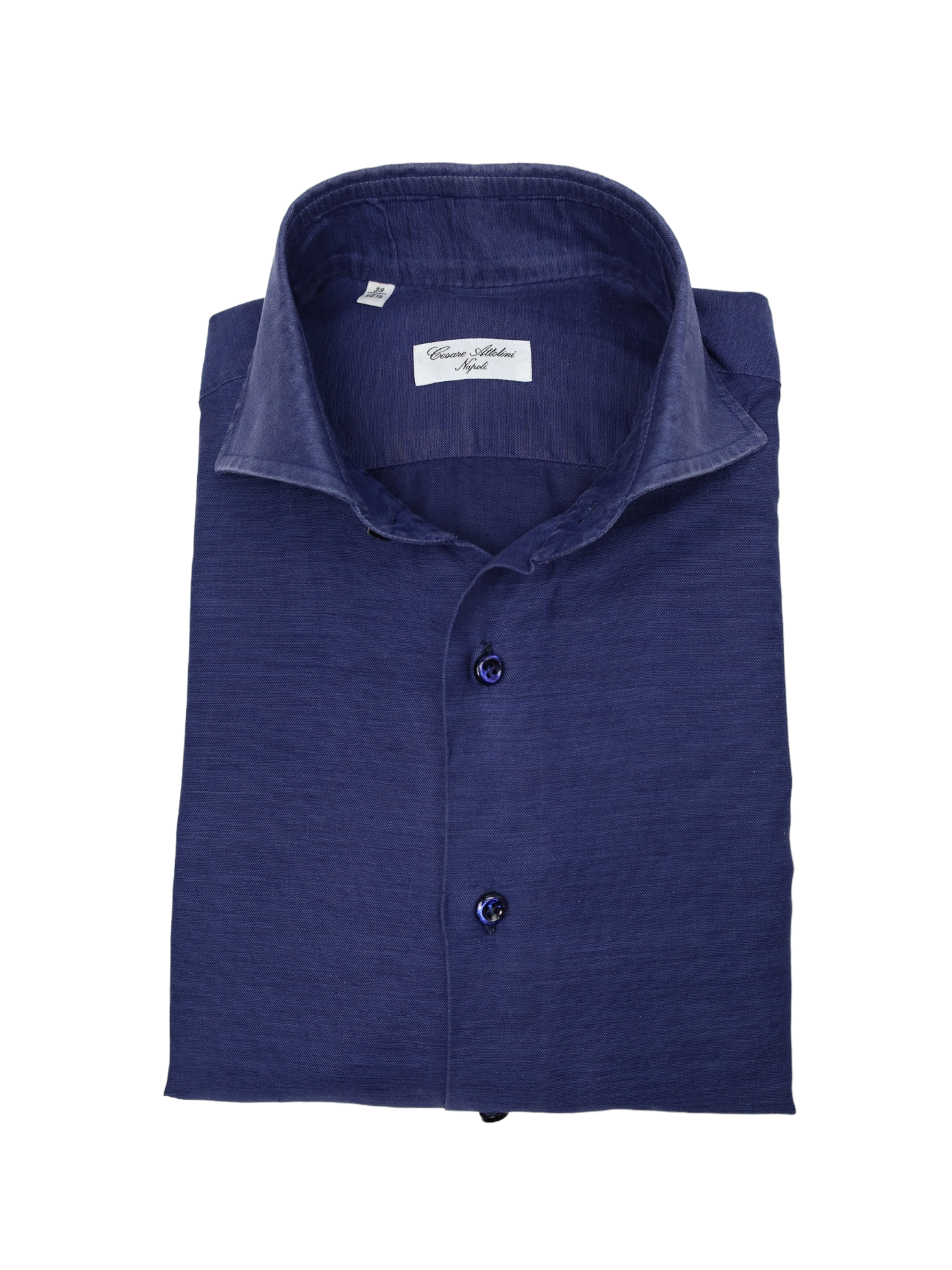 Cesare Attolini Denim Blue Cotton & Linen Shirt