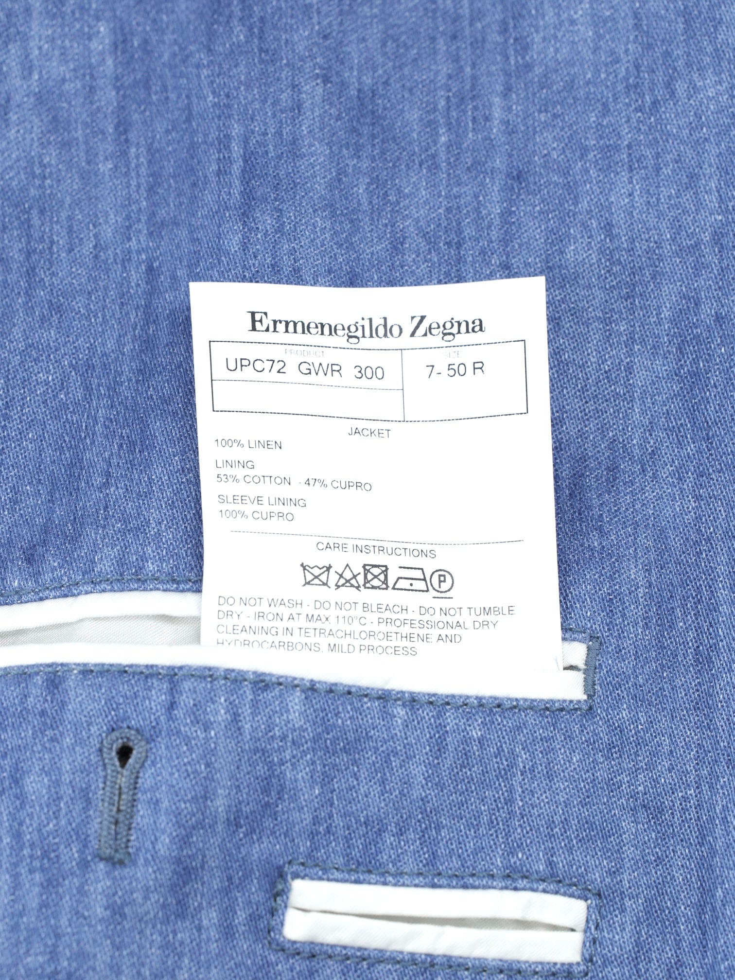 Ermenegildo Zegna Light Blue Chambray-Linen Denim-Effect Casual Jacket