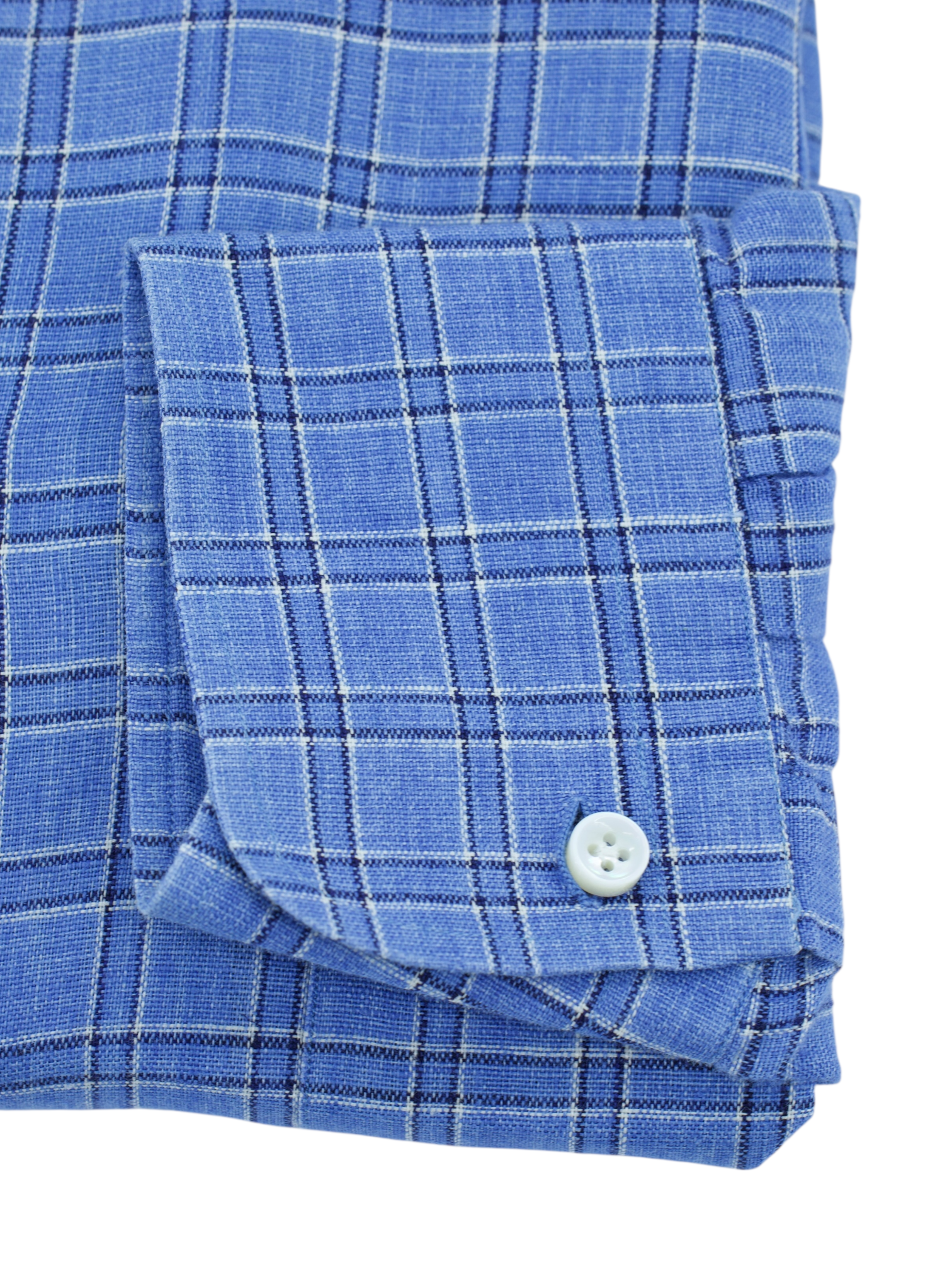 Finamore Blue Linen Windowpane Button-Down Shirt