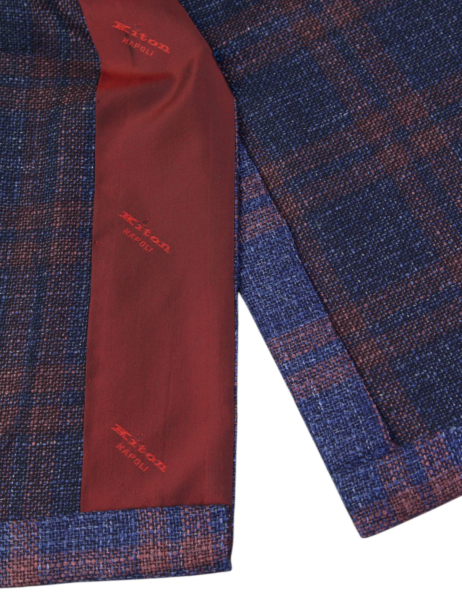 Kiton Blue & Red Cashmere, Silk & Linen Windowpane Jacket