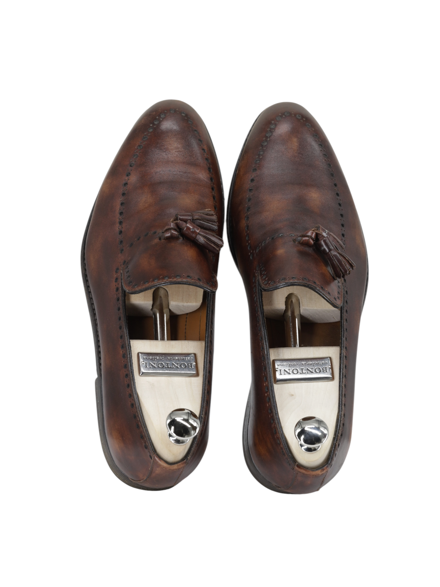 Bontoni Dark Brown Museum-Calf Perforated City-Sole Tassel Loafer + Crocodile Belt