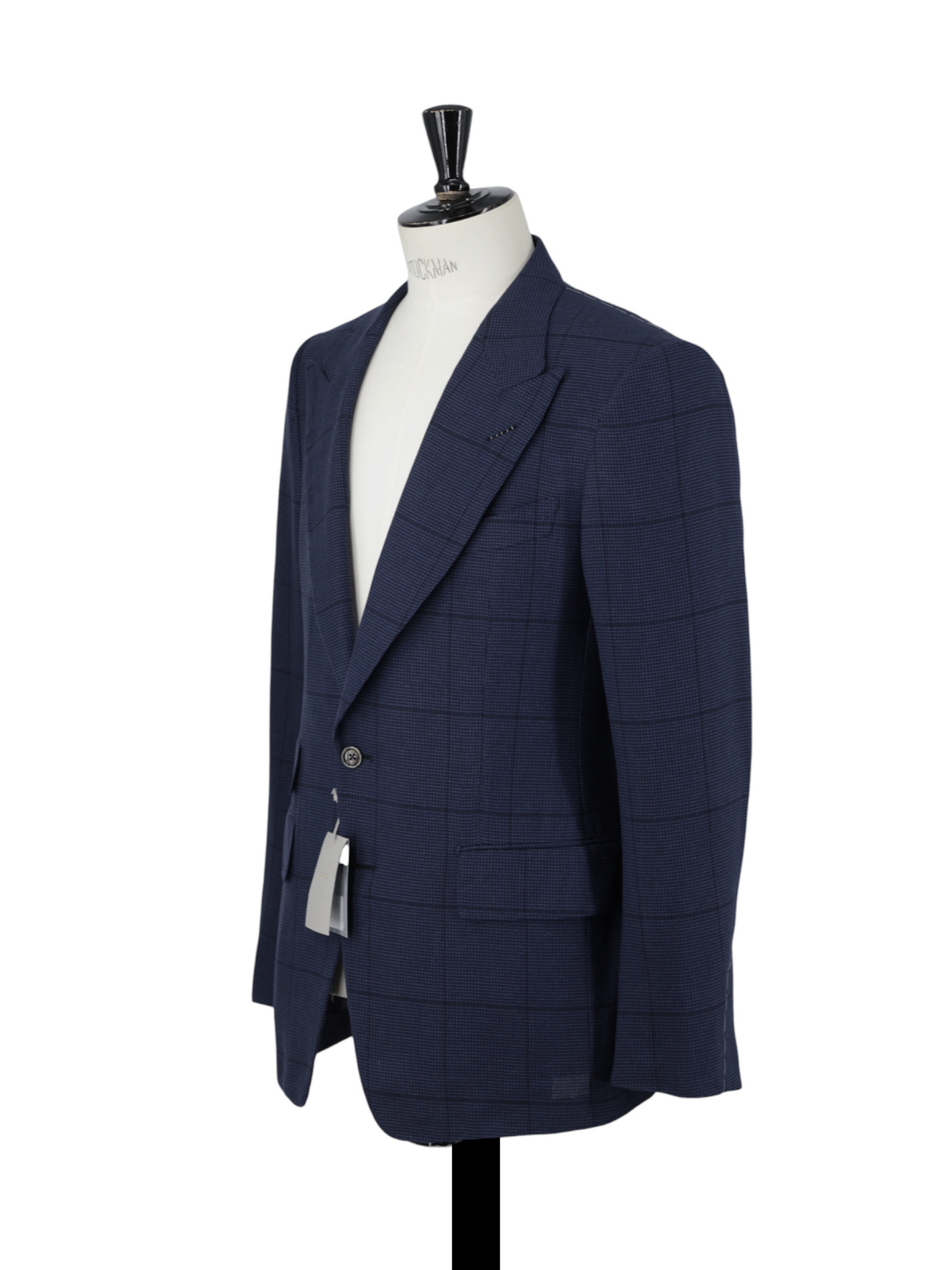 Tom Ford Dark Blue Pure Silk Basket-Weave Windowpane Jacket